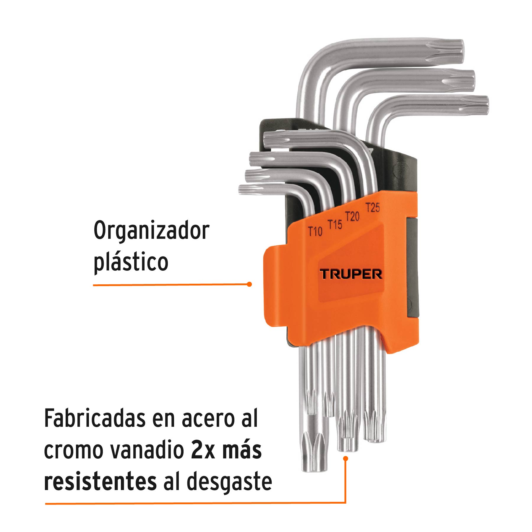 Juego de 7 llaves torx con organizador abatible, TRUPER