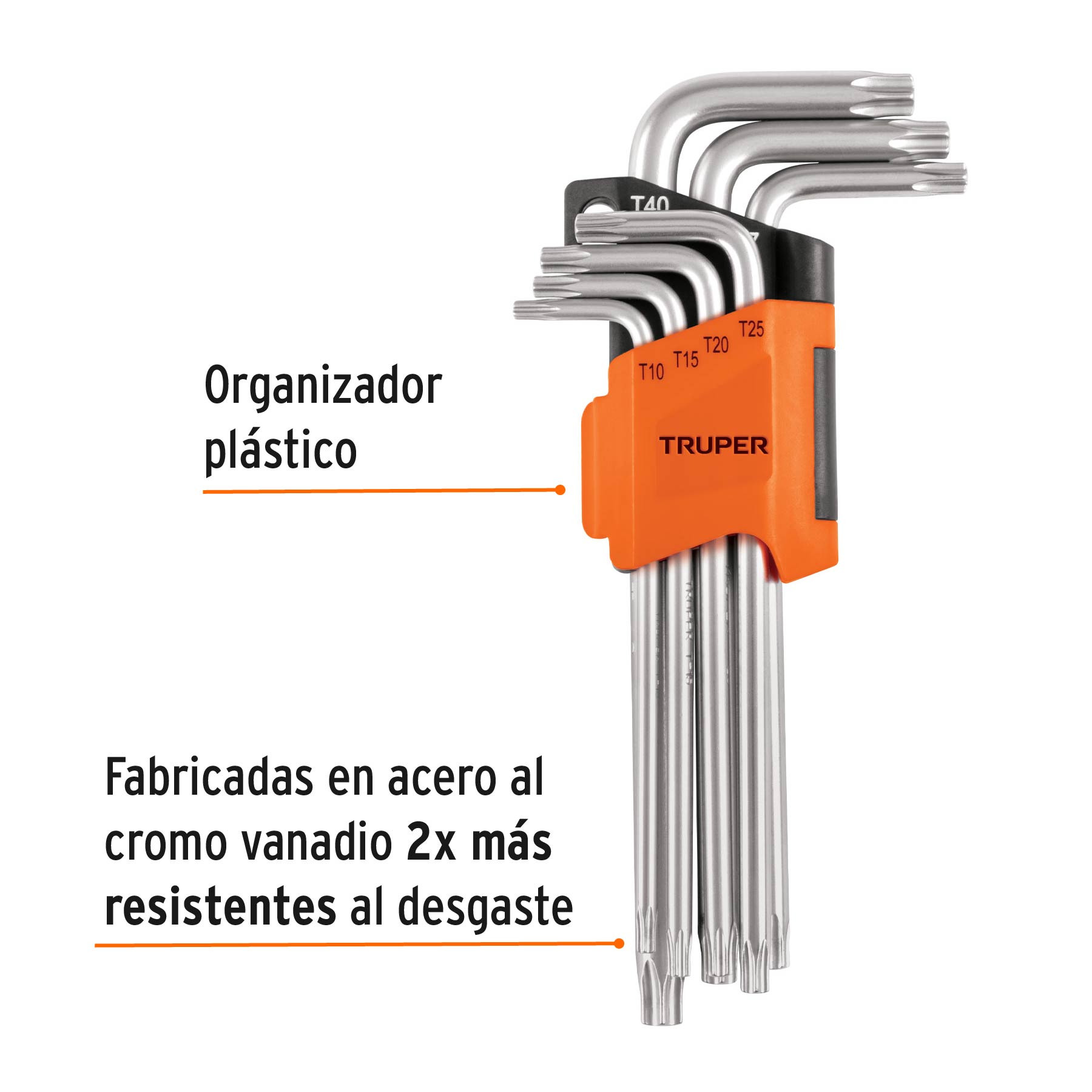 Juego de 7 llaves torx largas con organizador abatible