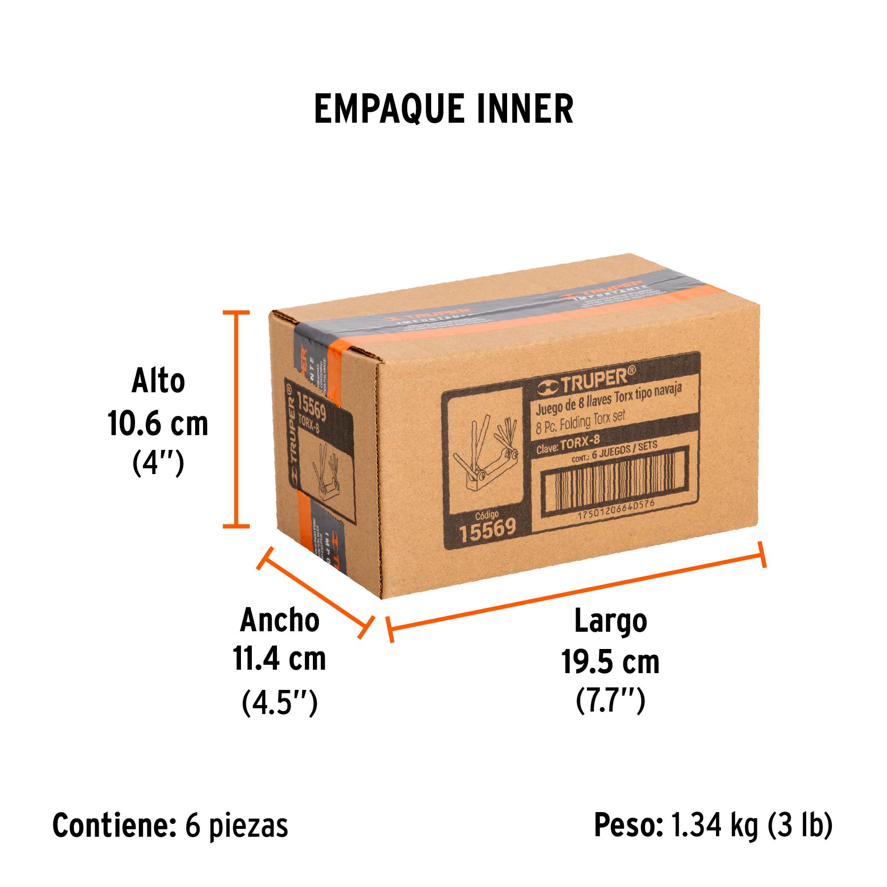 Juego de 8 llaves torx tipo navaja, cuerpo de lámina, TRUPER - Empaque