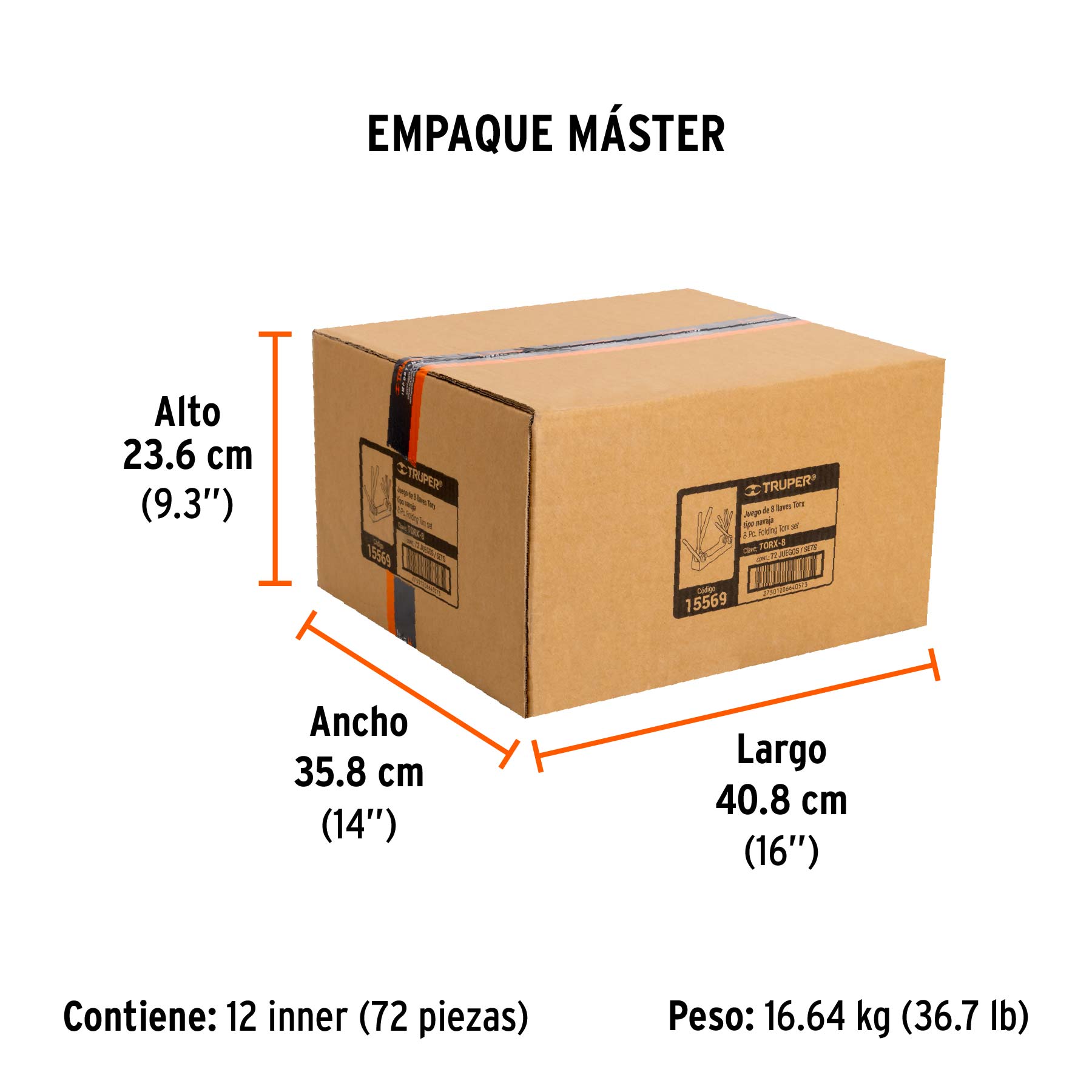 Juego de 8 llaves torx tipo navaja, cuerpo de lámina, TRUPER - Empaque