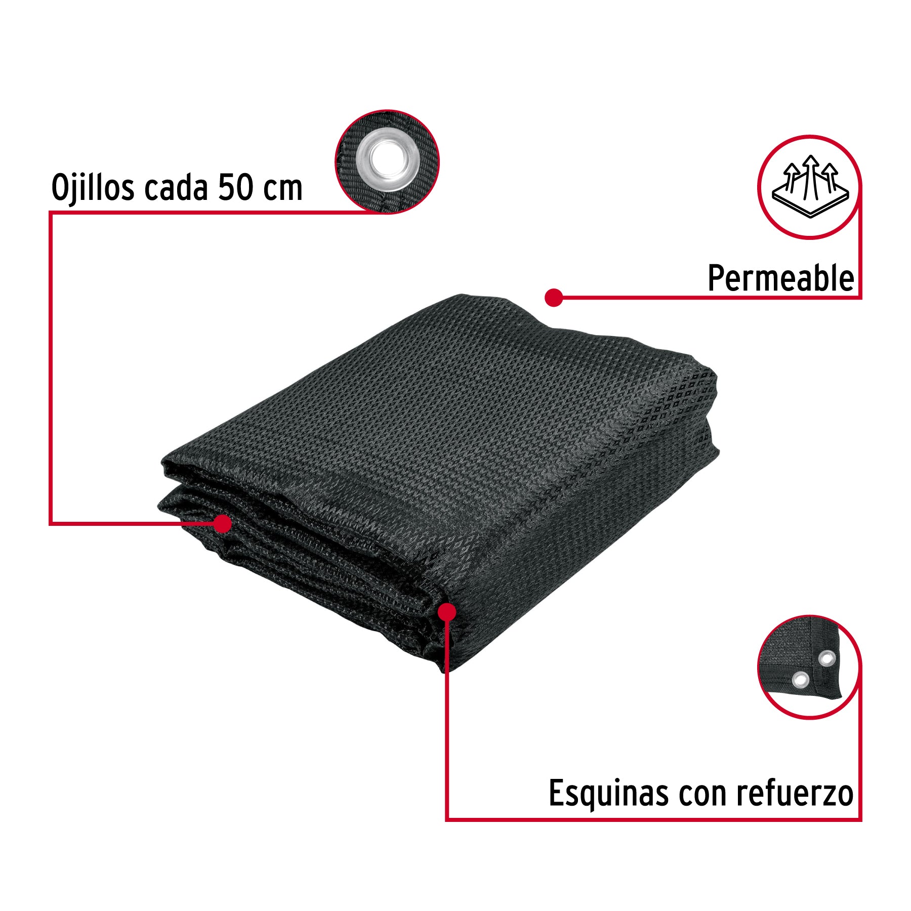 Toldo sombra 80%, monofilamento negro, 3.6m x 3m, FIERO