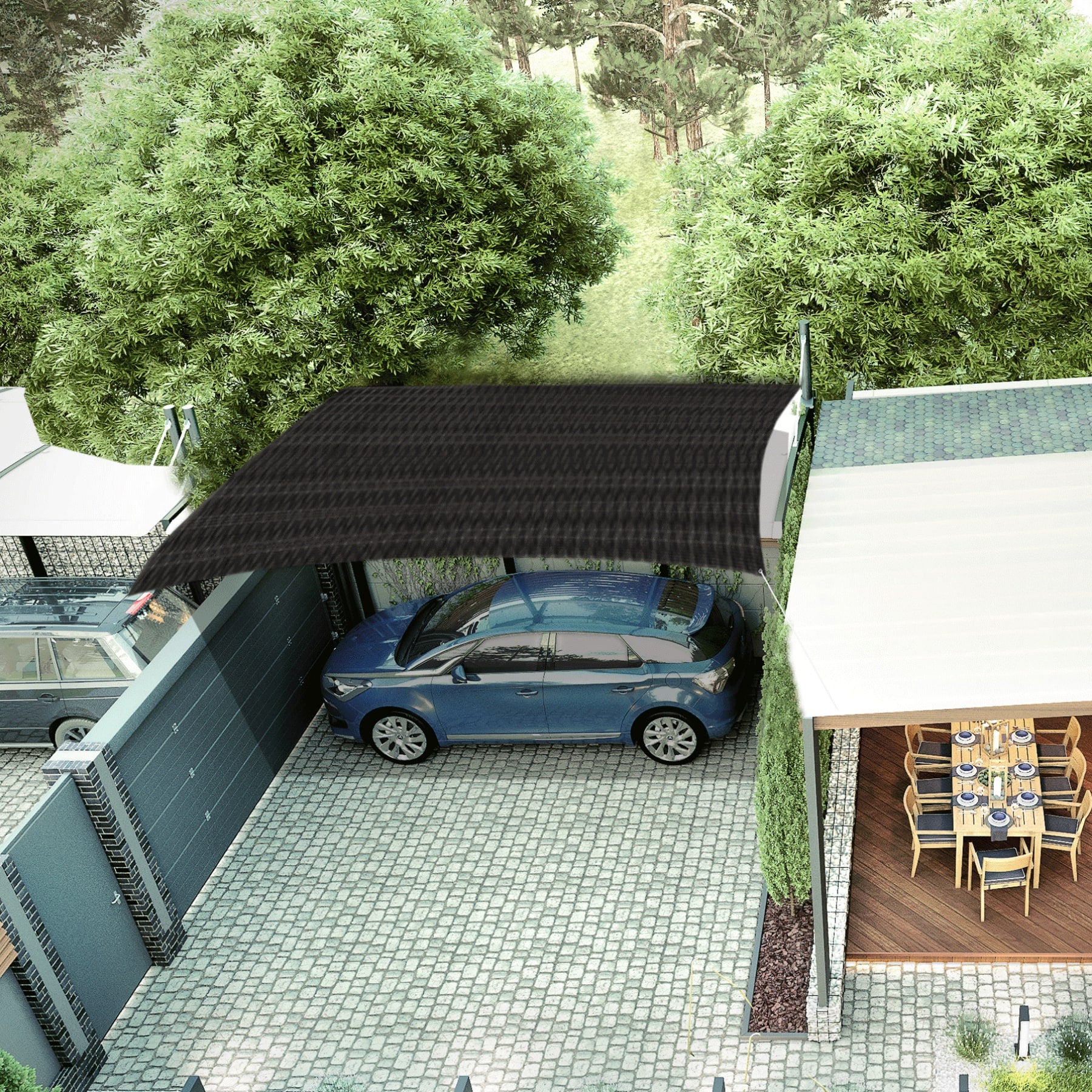 Toldo sombra 80%, monofilamento negro, 3.6m x 4m, FIERO