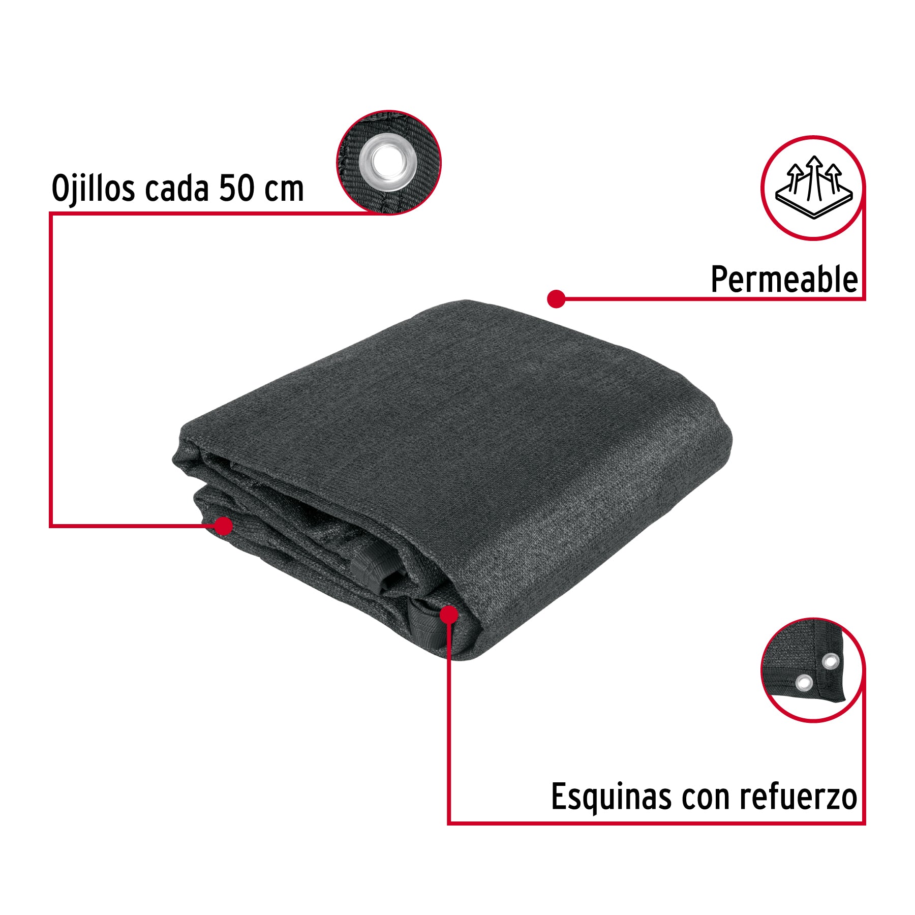 Toldo sombra 80%, monofilamento negro, 3.6m x 4m, FIERO