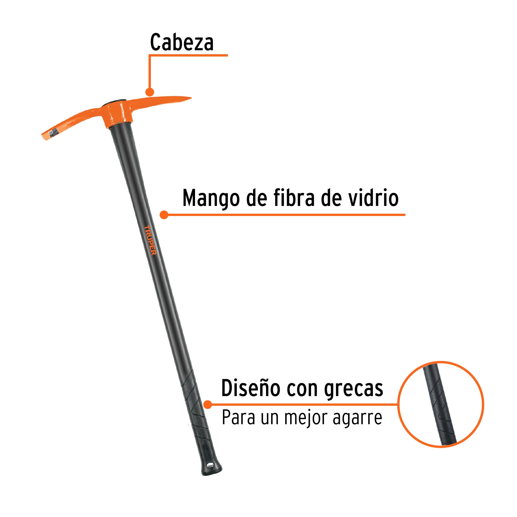 Talacho-pico 2.5 lb, mango fibra de vidrio 36", TRUPER