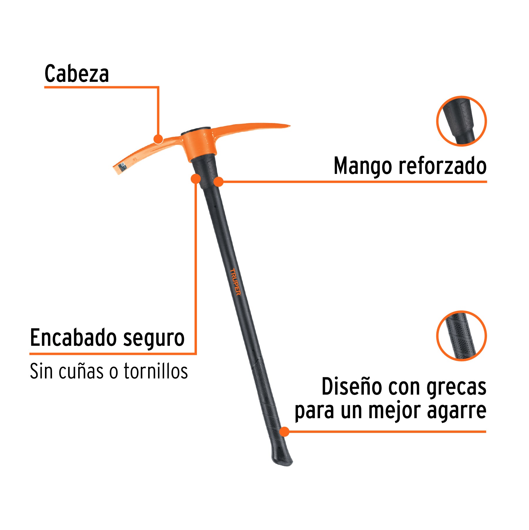 Talacho-pico 4 lb, mango fibra de vidrio 36", TRUPER