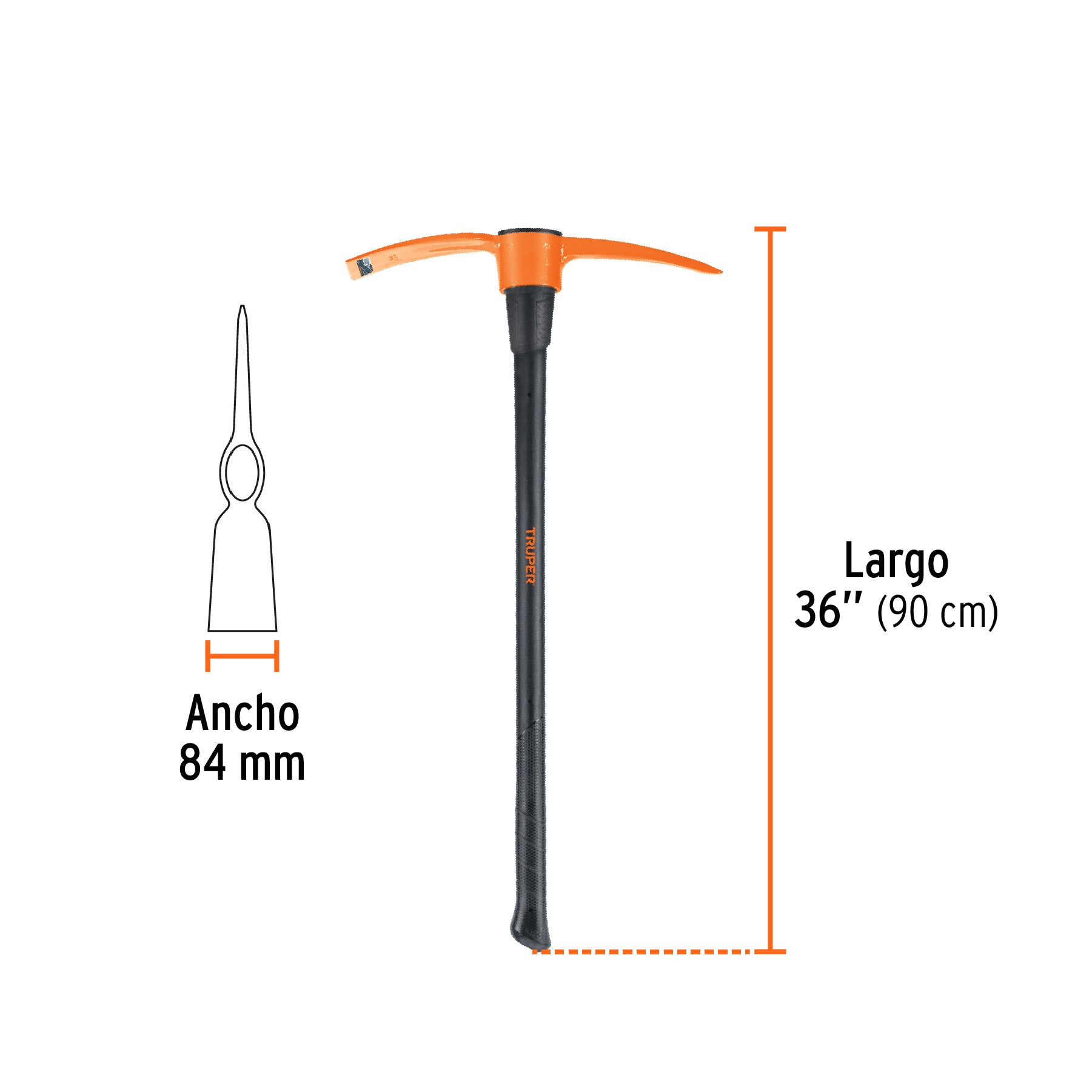 Talacho-pico 4 lb, mango fibra de vidrio 36", TRUPER