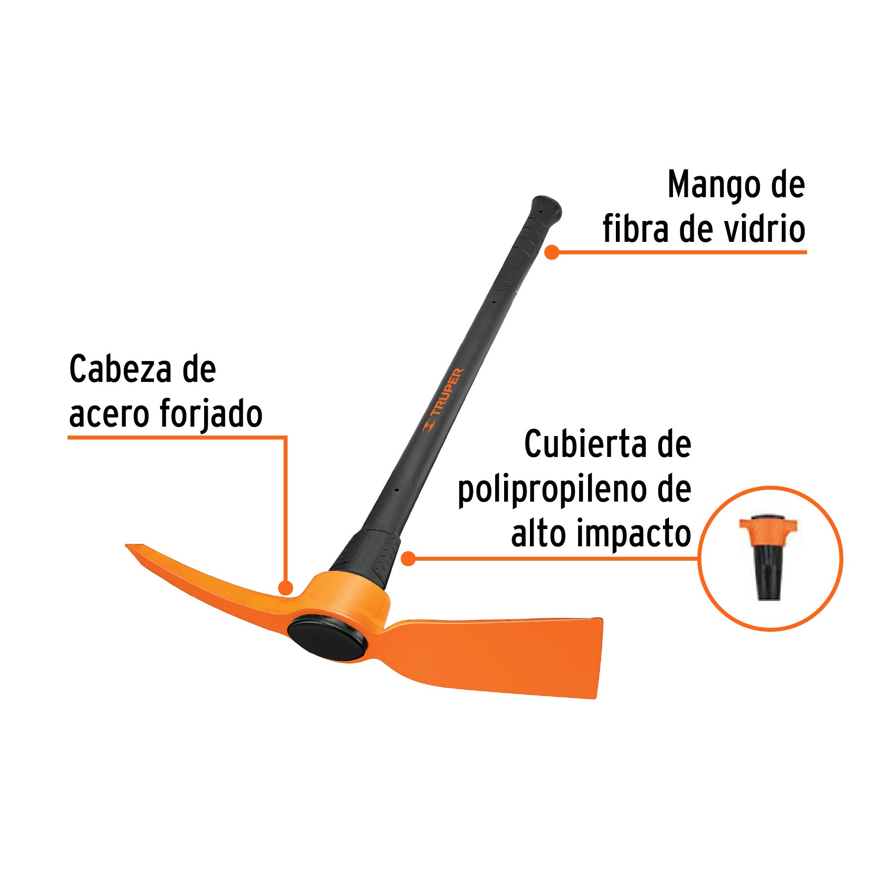 Talacho-pico 5 lb, mango fibra de vidrio 36", TRUPER