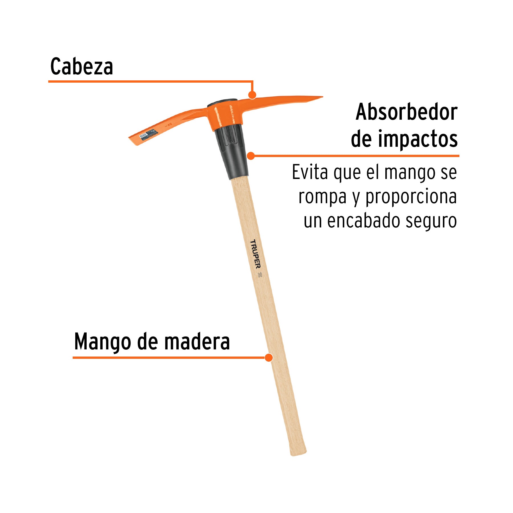 Talacho-pico 5 lb, mango de madera 36", TRUPER