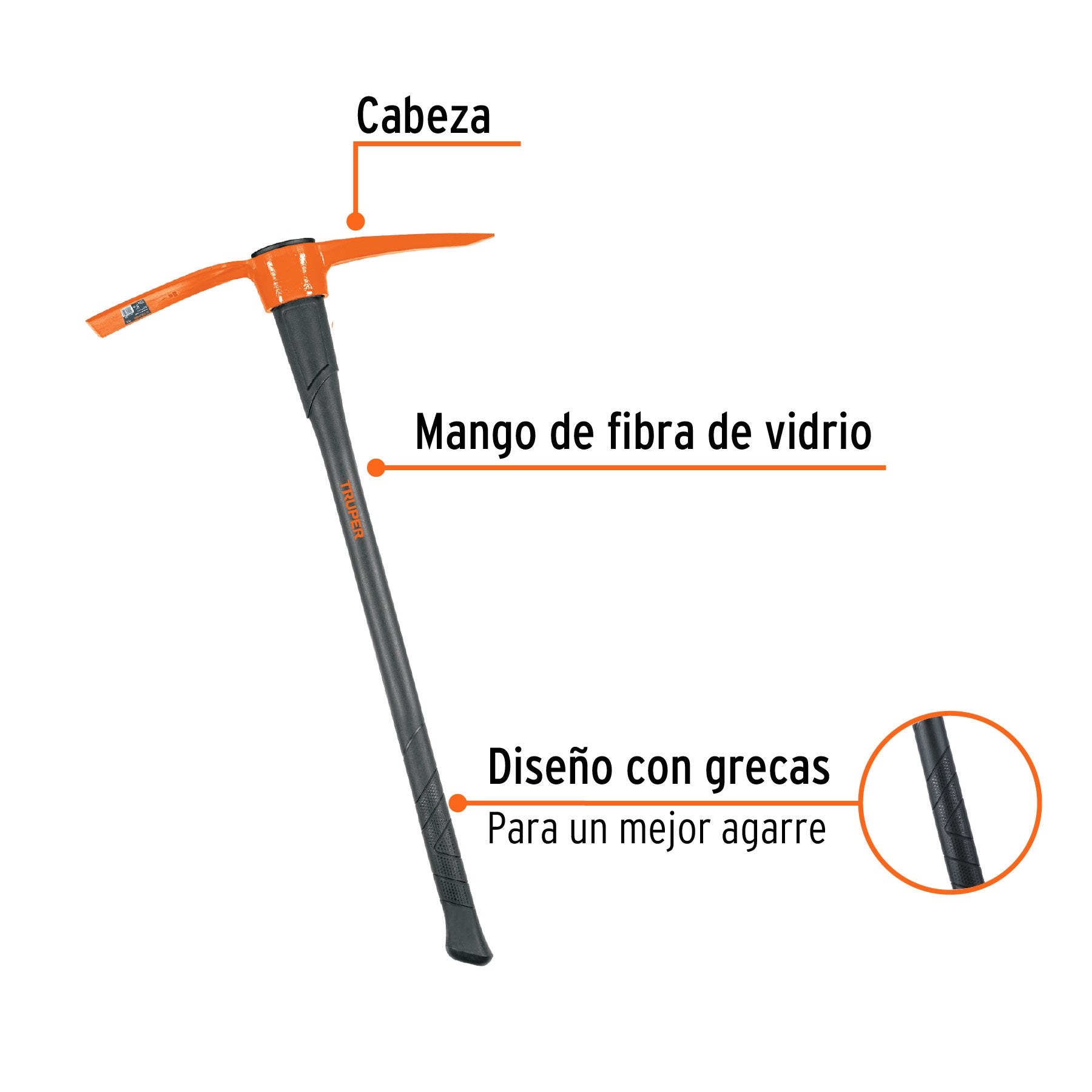 Talacho-pico 5 lb, mango fibra de vidrio 36", TRUPER