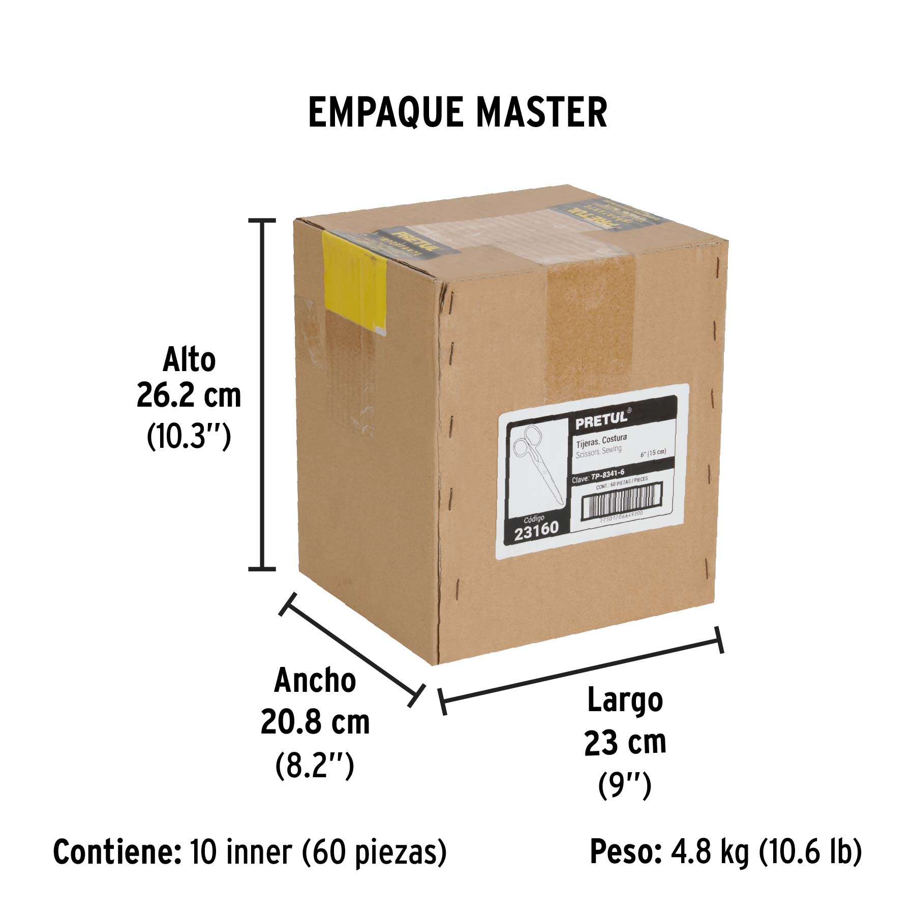 Tijera 6" para costura, ojo grande, acero inoxidable, PRETUL - Empaque