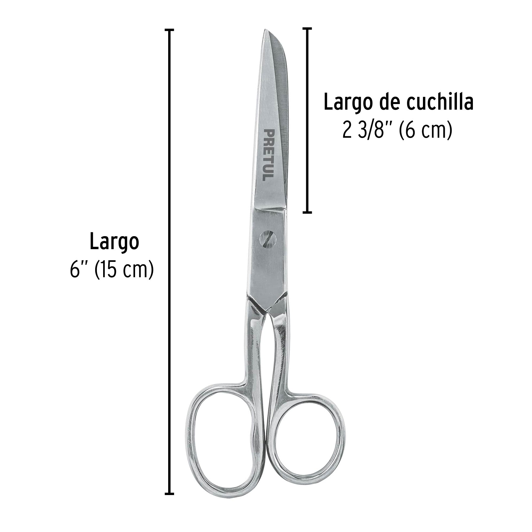 Tijera 6" para costura, ojo grande, acero inoxidable, PRETUL