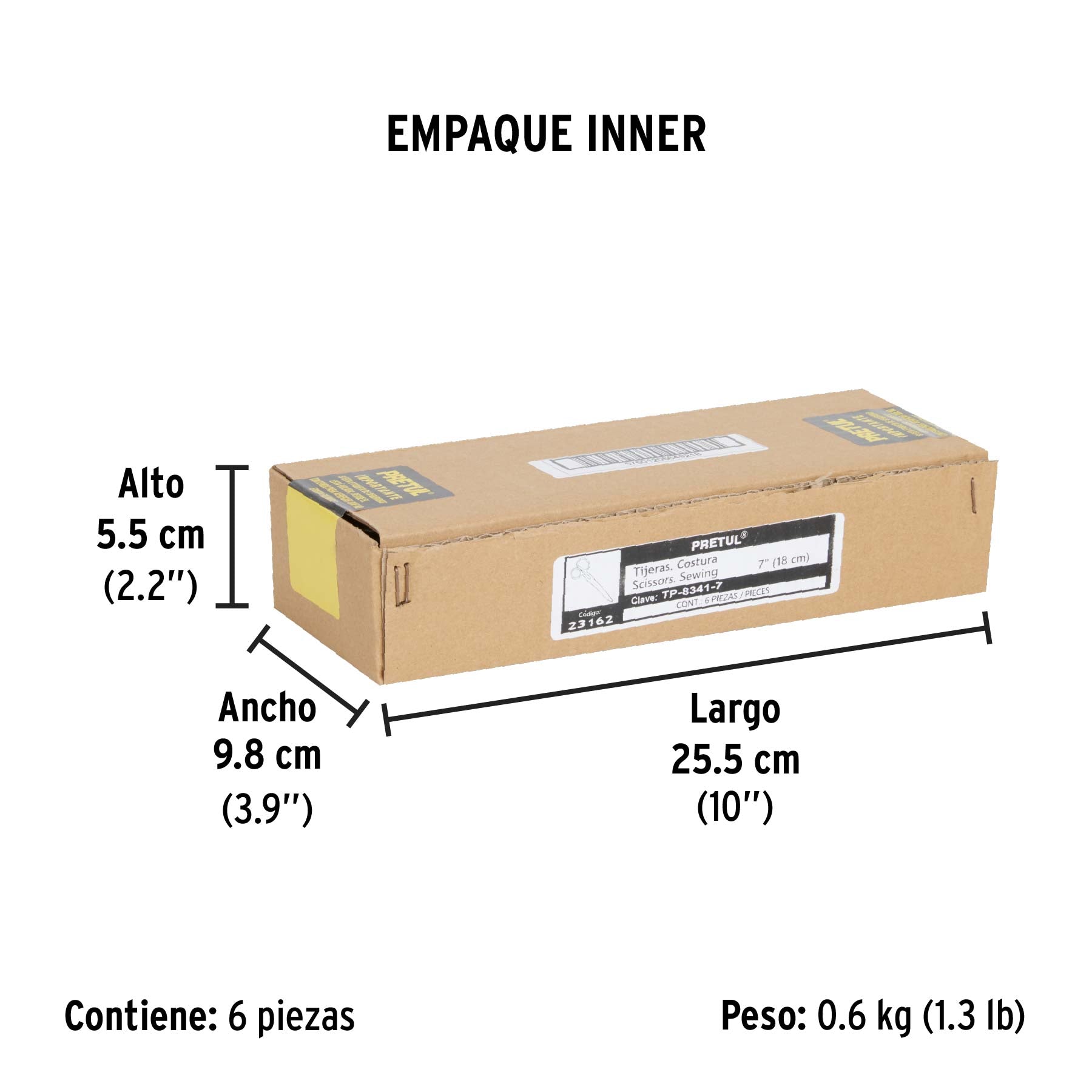 Tijera 7" para costura, ojo grande, acero inoxidable, PRETUL - Empaque