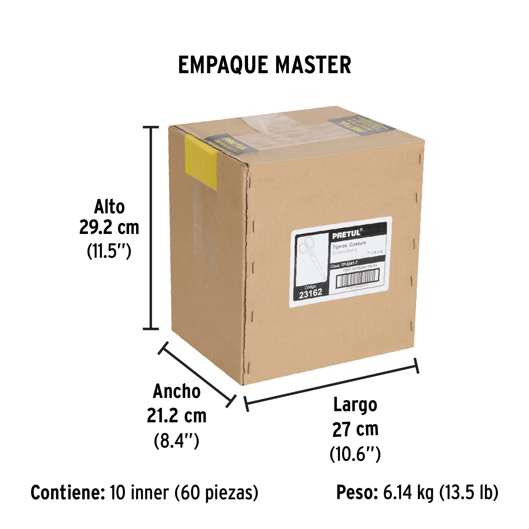 Tijera 7" para costura, ojo grande, acero inoxidable, PRETUL - Empaque