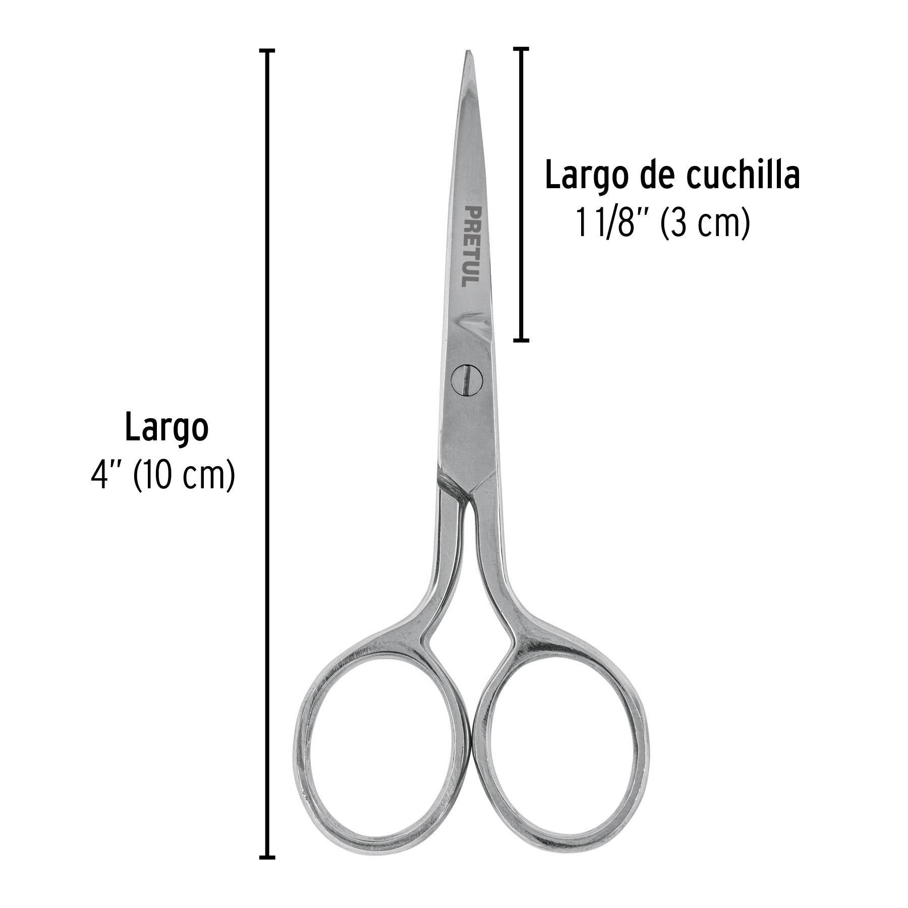 Tijera 4" para bordar, de acero inoxidable, PRETUL