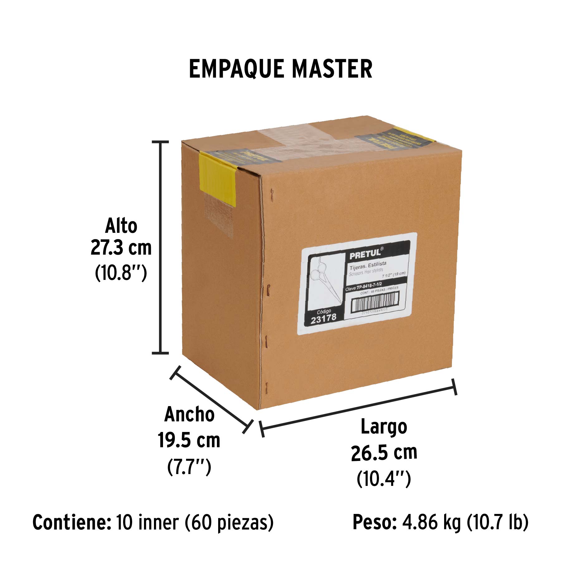 Tijera 7-1/2" estilista, con gancho, acero inoxidable,PRETUL - Empaque