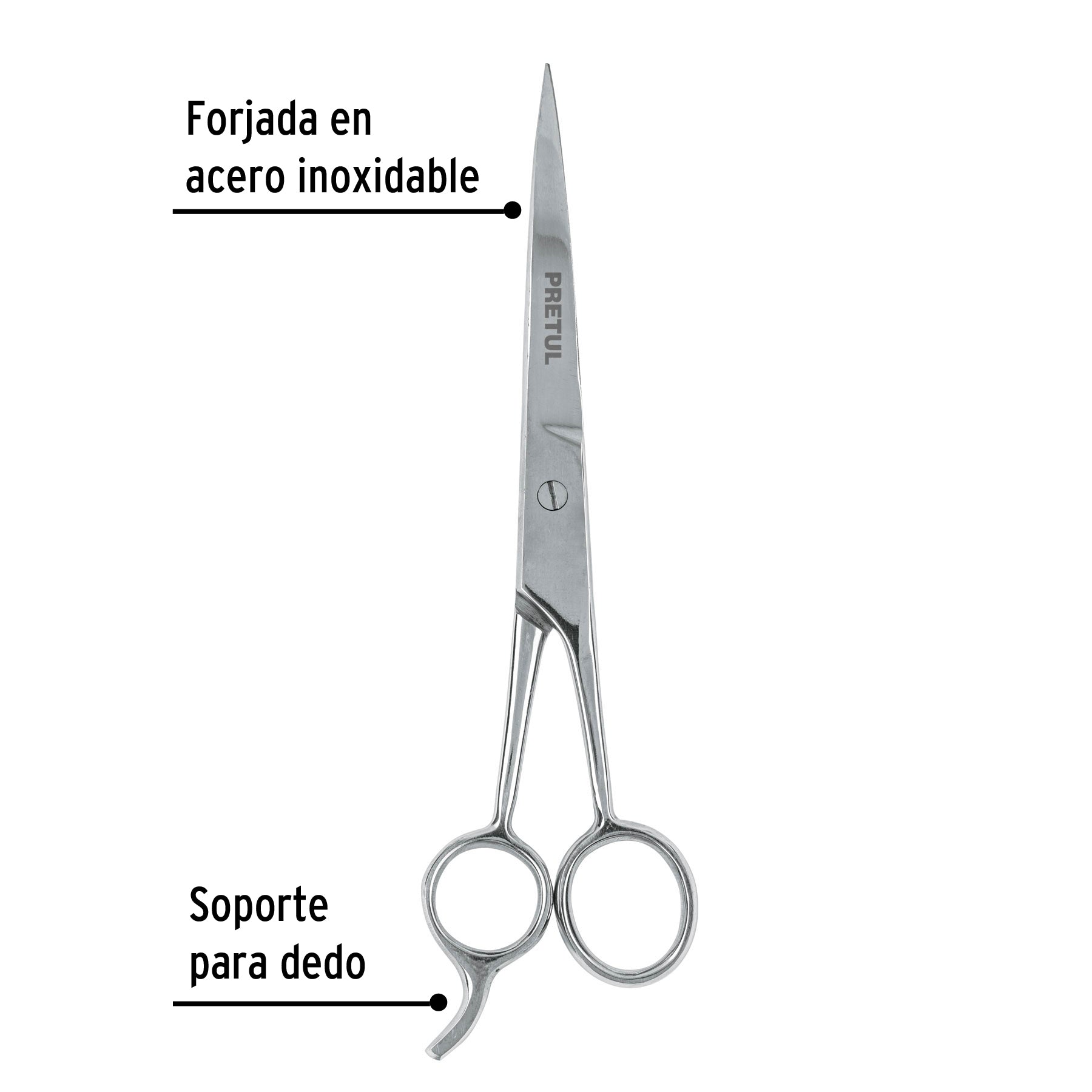 Tijera 7-1/2" estilista, con gancho, acero inoxidable,PRETUL