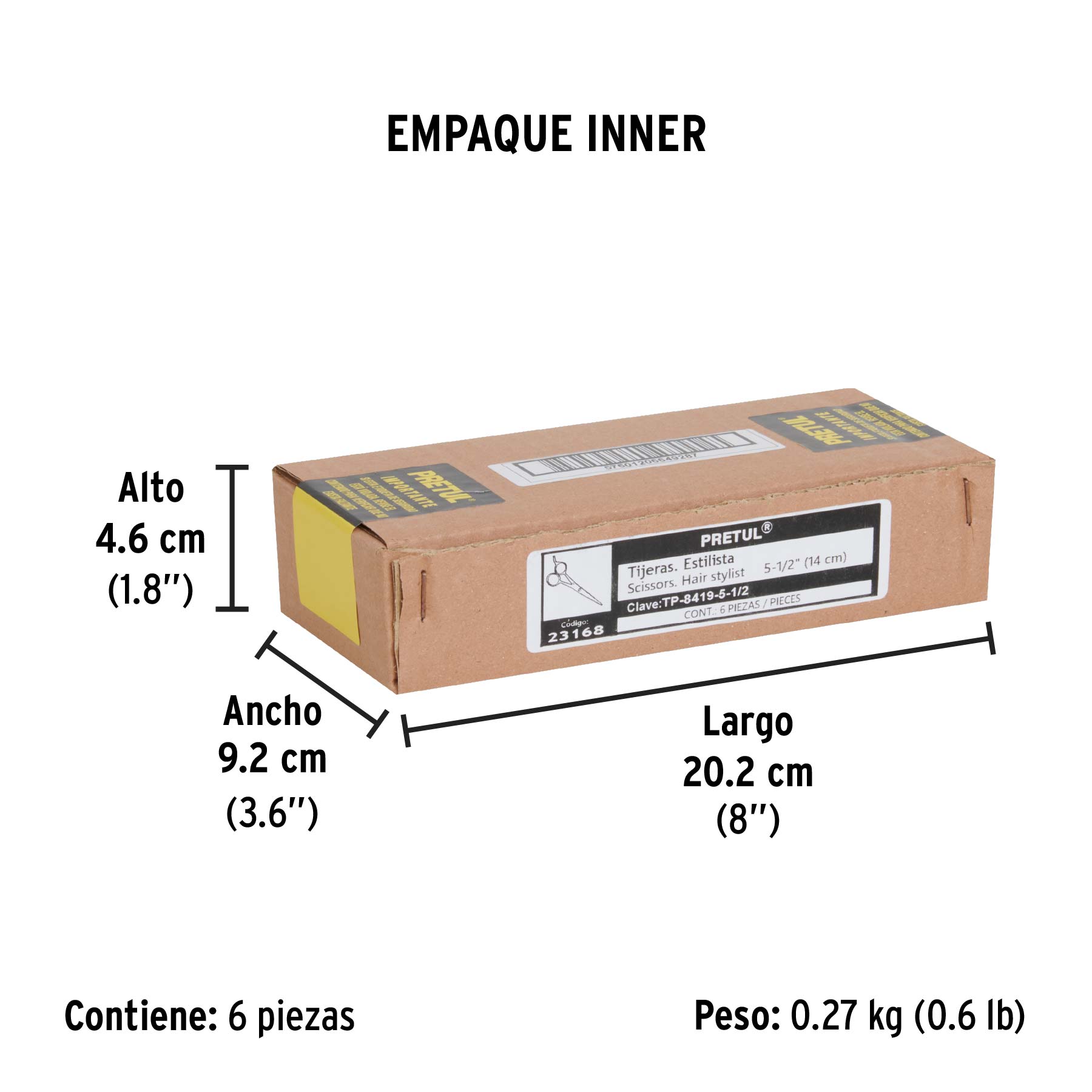 Tijera 5-1/2" estilista, con gancho, acero inoxidable,PRETUL - Empaque