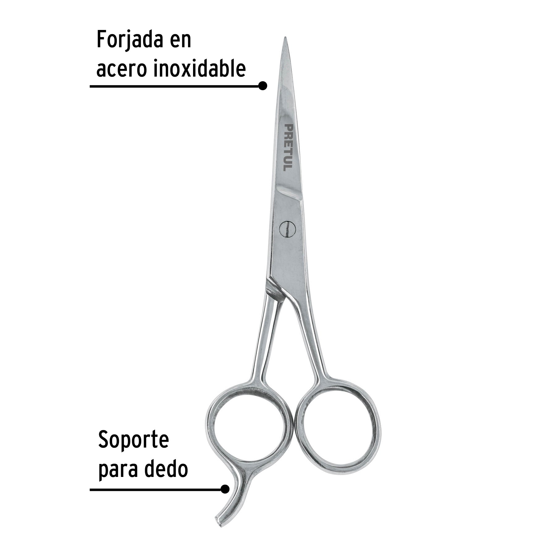 Tijera 5-1/2" estilista, con gancho, acero inoxidable,PRETUL
