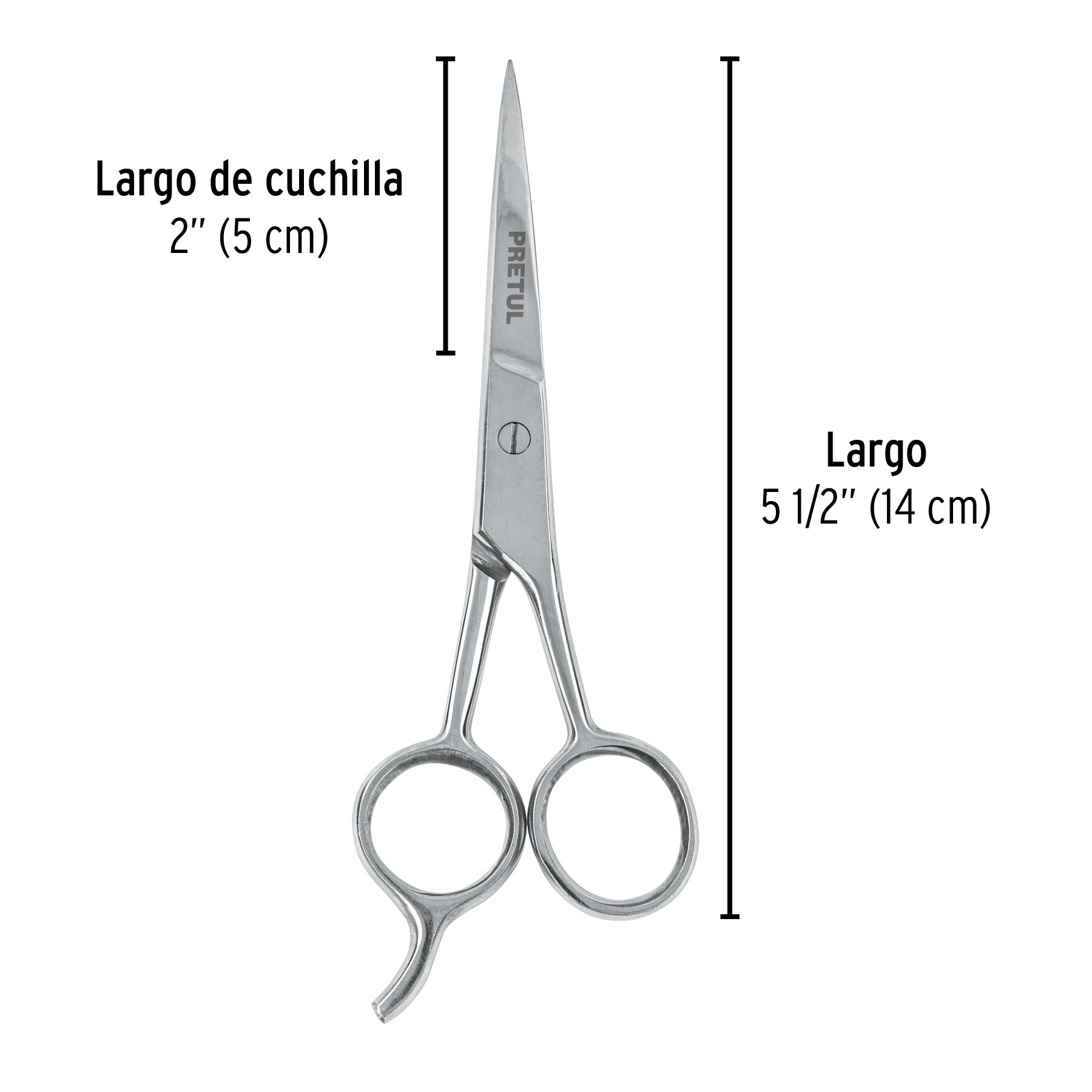Tijera 5-1/2" estilista, con gancho, acero inoxidable,PRETUL