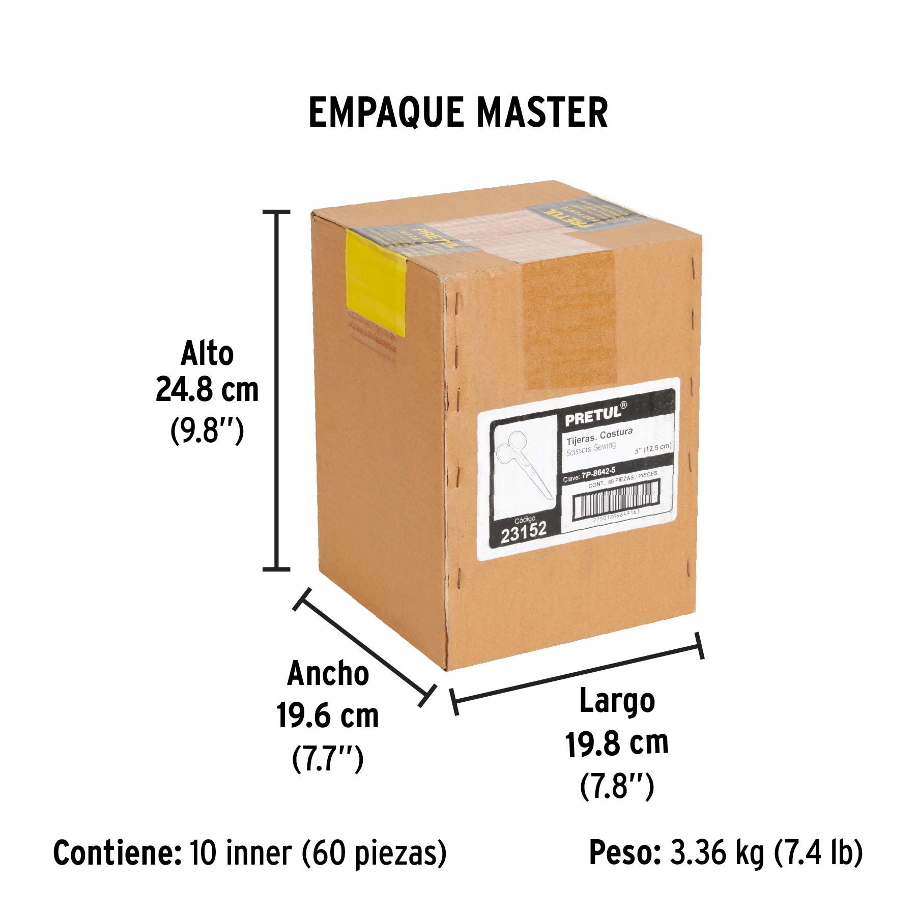 Tijera 5" para costura, de acero inoxidable, PRETUL - Empaque
