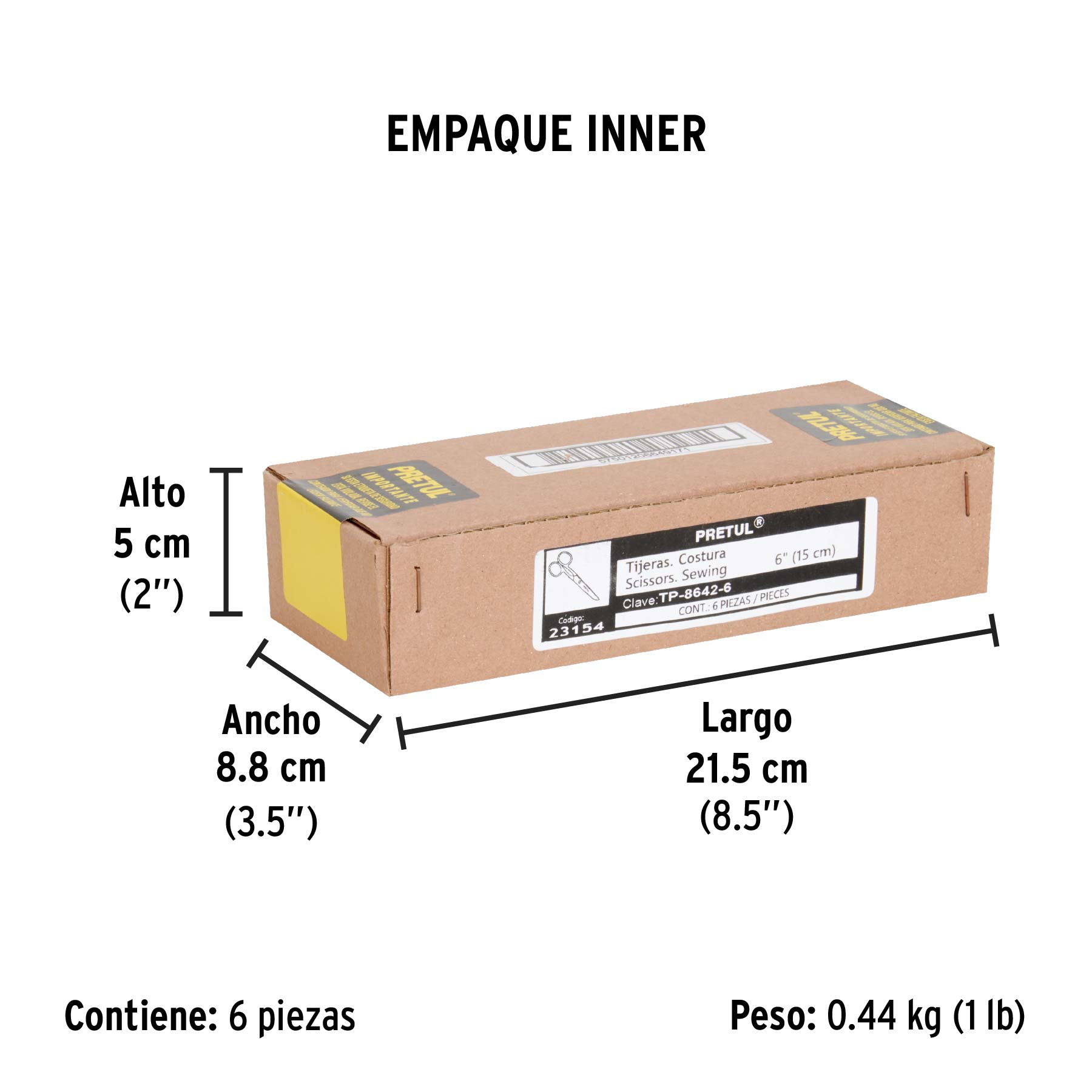 Tijera 6" para costura, de acero inoxidable, PRETUL - Empaque