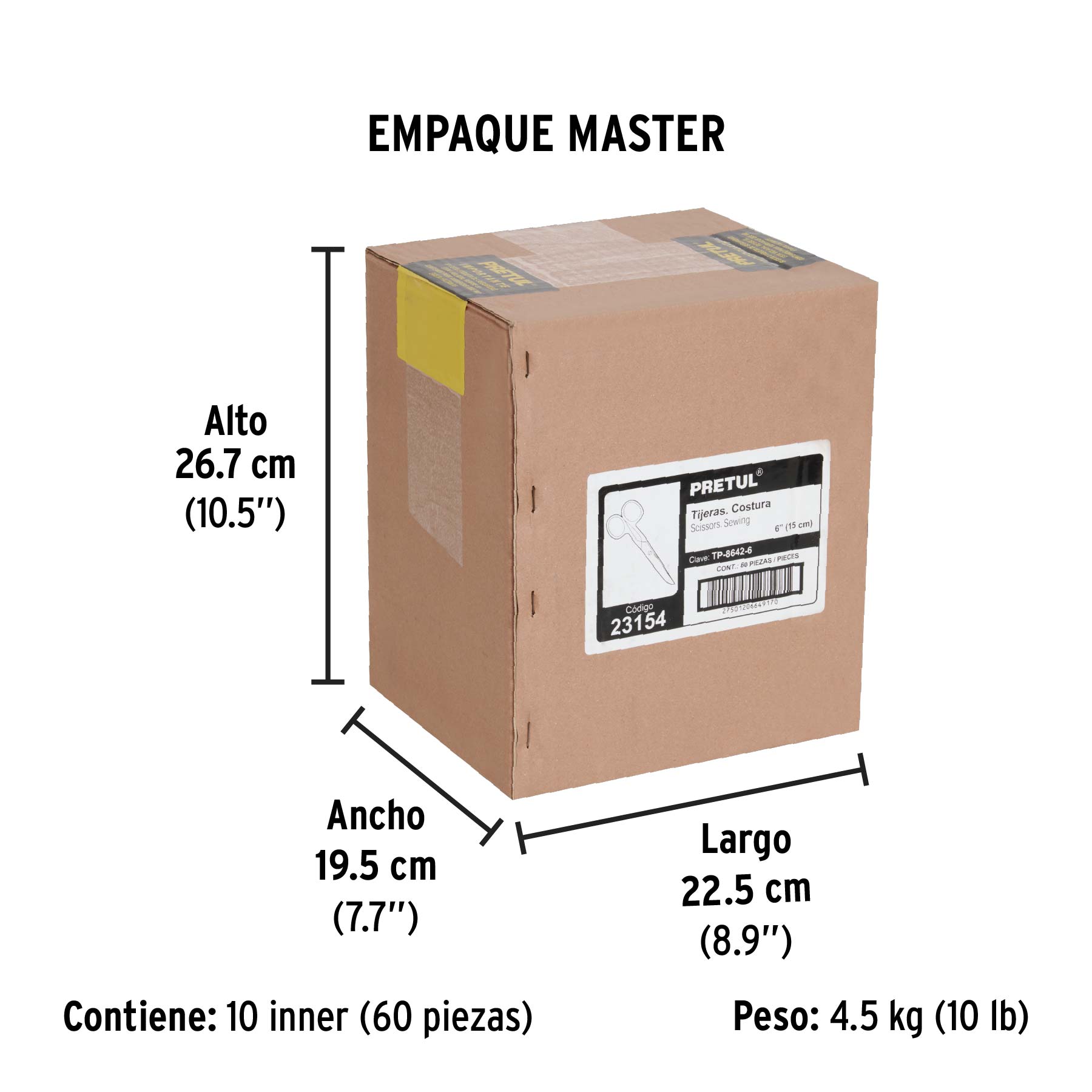 Tijera 6" para costura, de acero inoxidable, PRETUL - Empaque