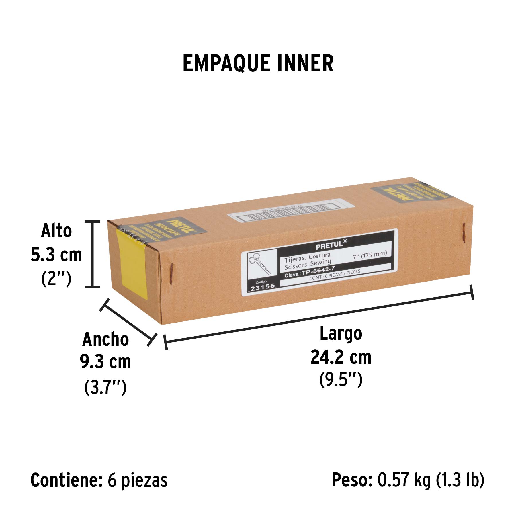 Tijera 7" para costura, de acero inoxidable, PRETUL - Empaque