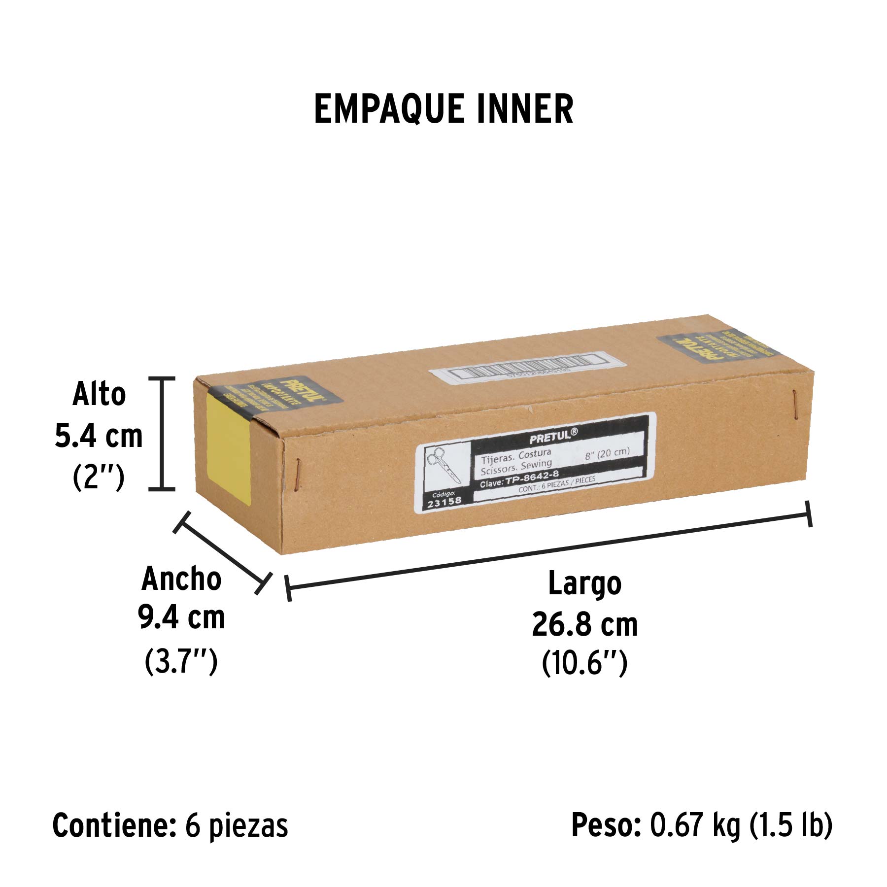 Tijera 8" para costura, de acero inoxidable, PRETUL - Empaque