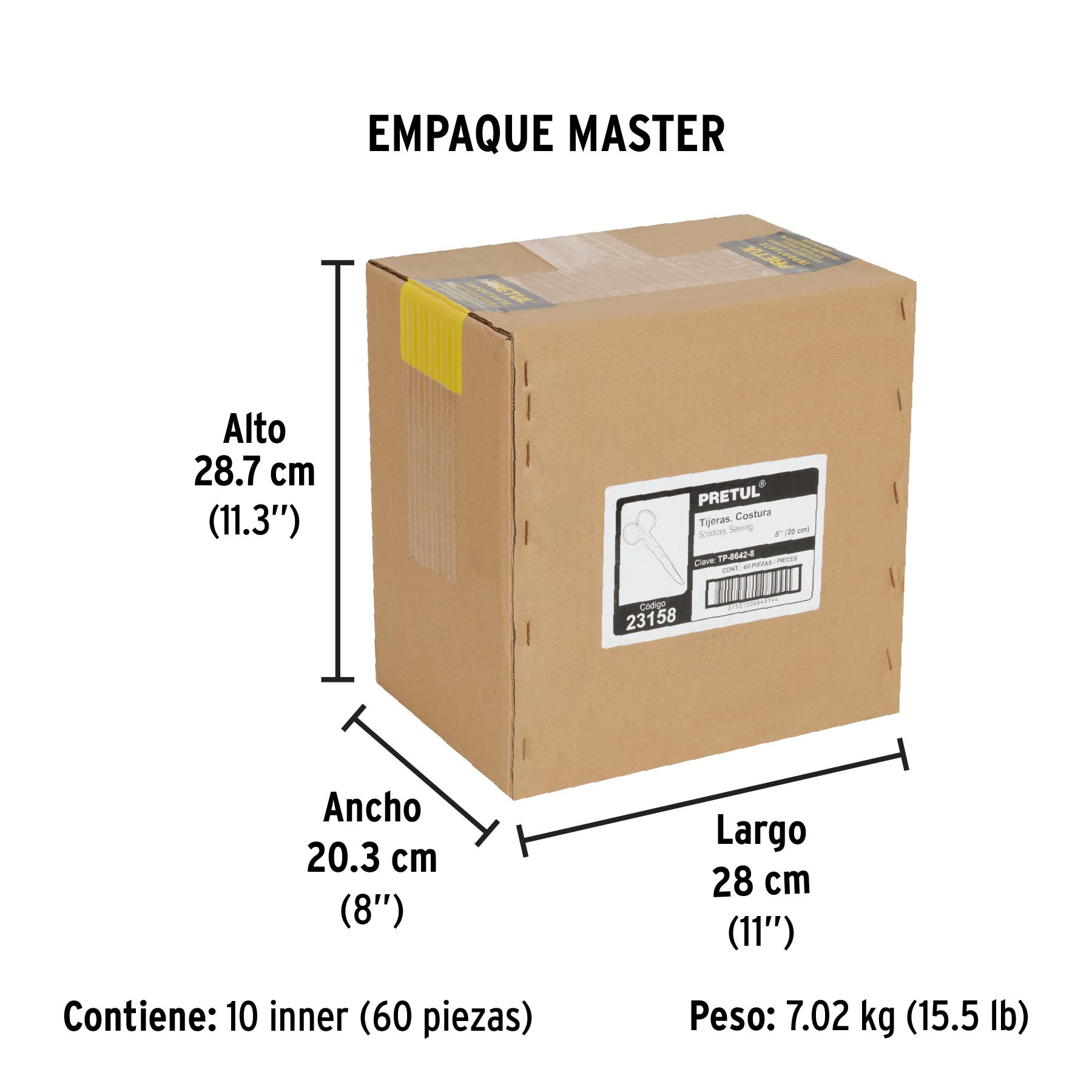 Tijera 8" para costura, de acero inoxidable, PRETUL - Empaque