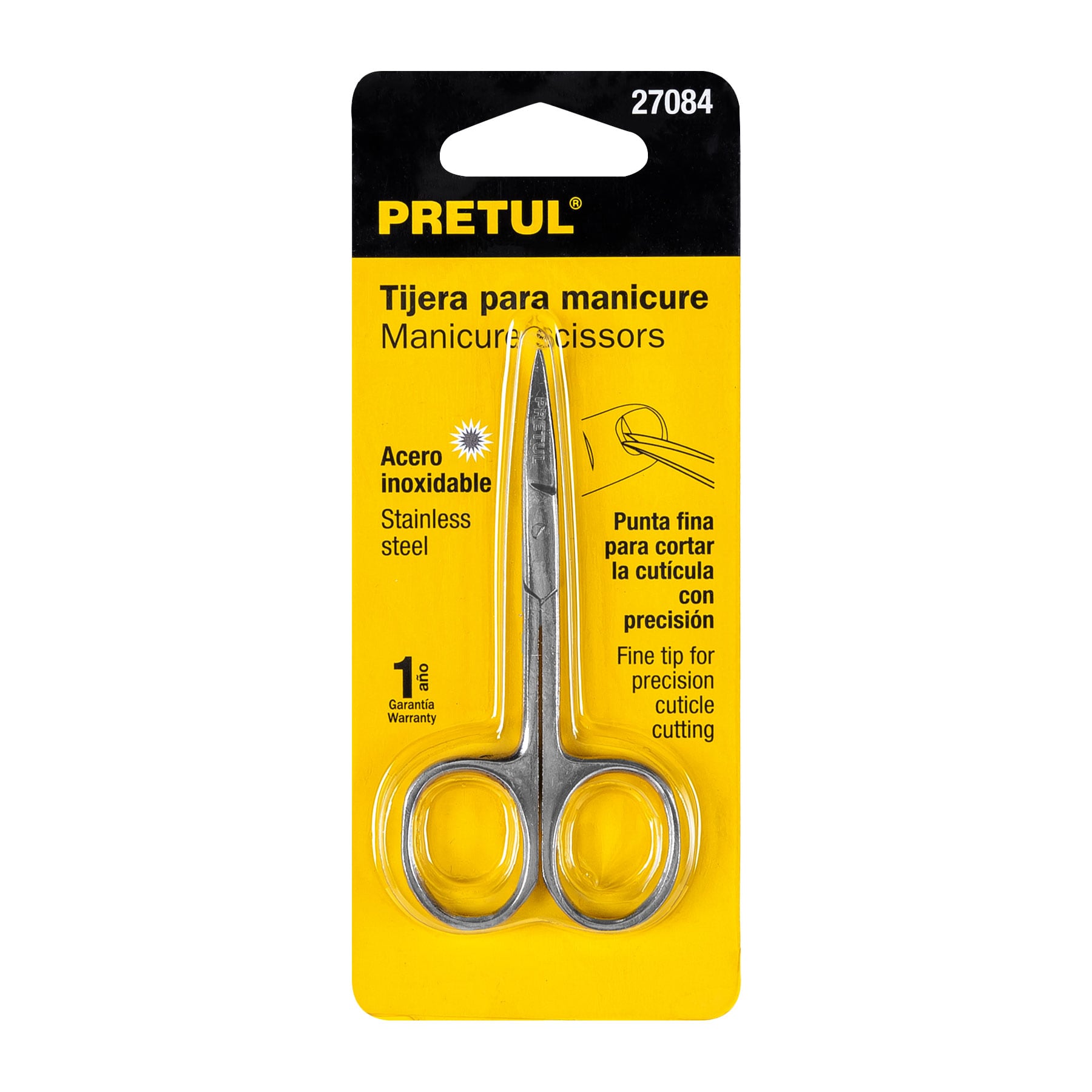Tijera manicure 3-1/2" acero inoxidable, punta curva, PRETUL
