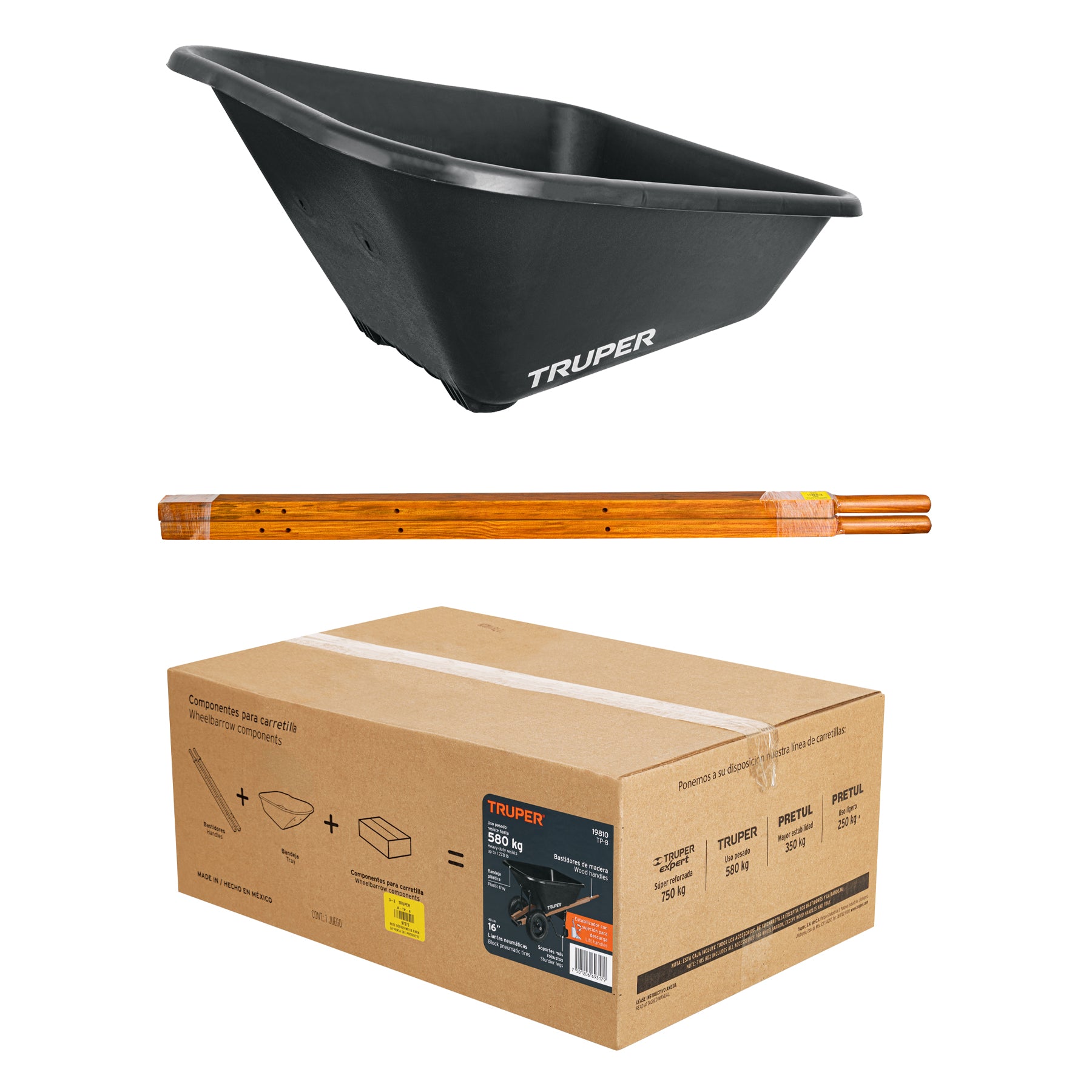 Carretilla c/plástica 8 ft3 Doble llanta neumática b/madera