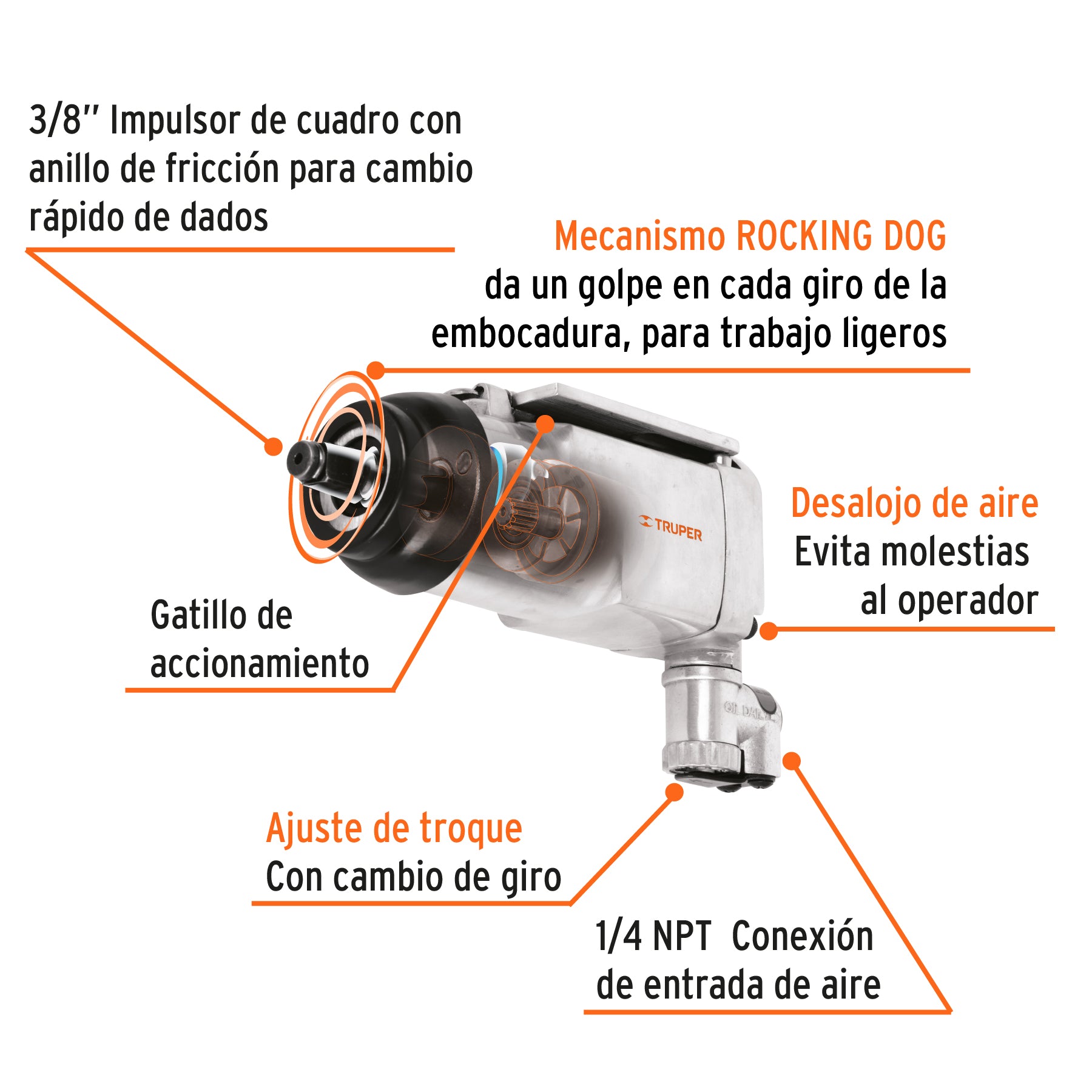 Llave (pistola) de impacto neumática 3/8", TRUPER