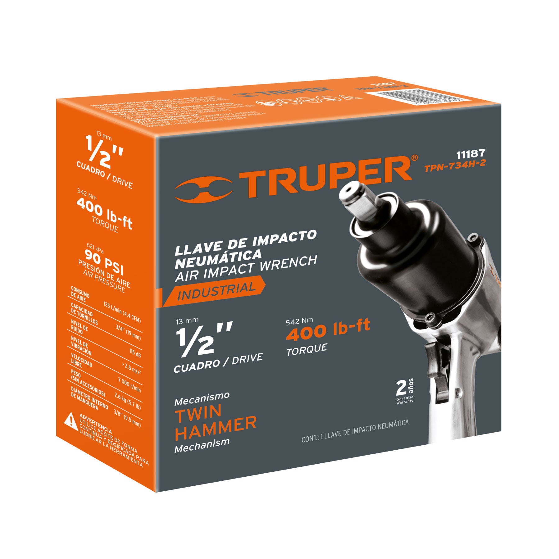 Llave (pistola) de impacto neumática 1/2", ind, TRUPER