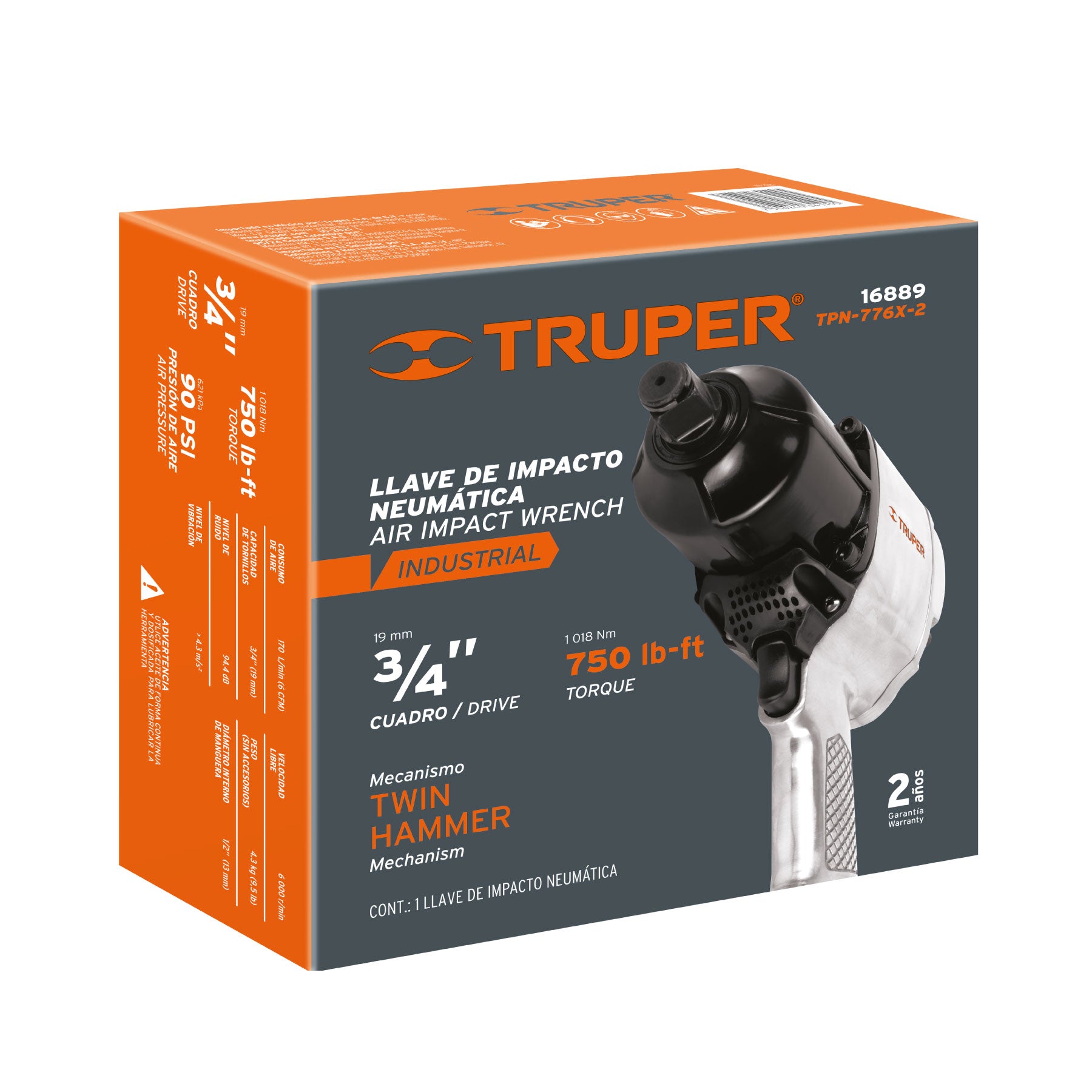 Llave (pistola) de impacto neumática 3/4", ind, TRUPER
