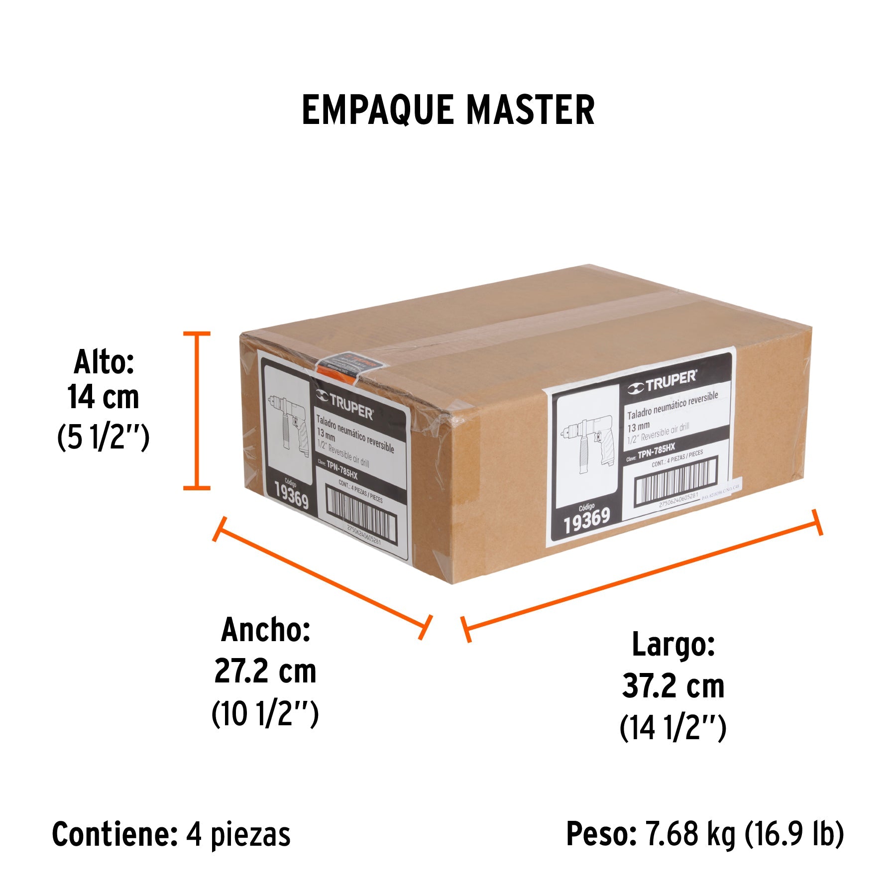 Taladro neumático reversible 1/2", TRUPER - Empaque