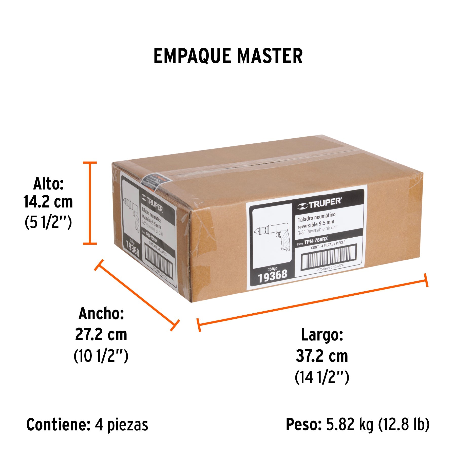 Taladro neumático reversible 3/8", TRUPER - Empaque