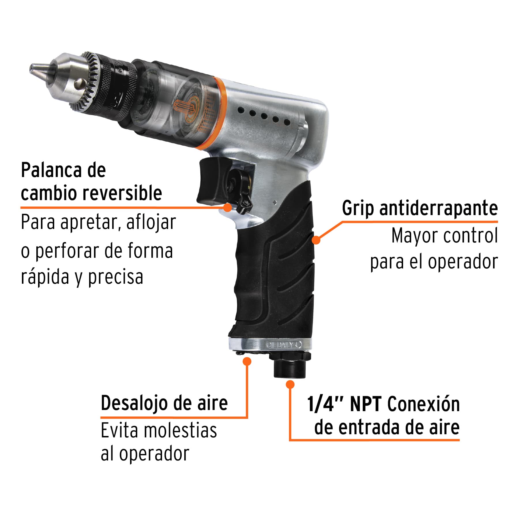 Taladro neumático reversible 3/8", TRUPER