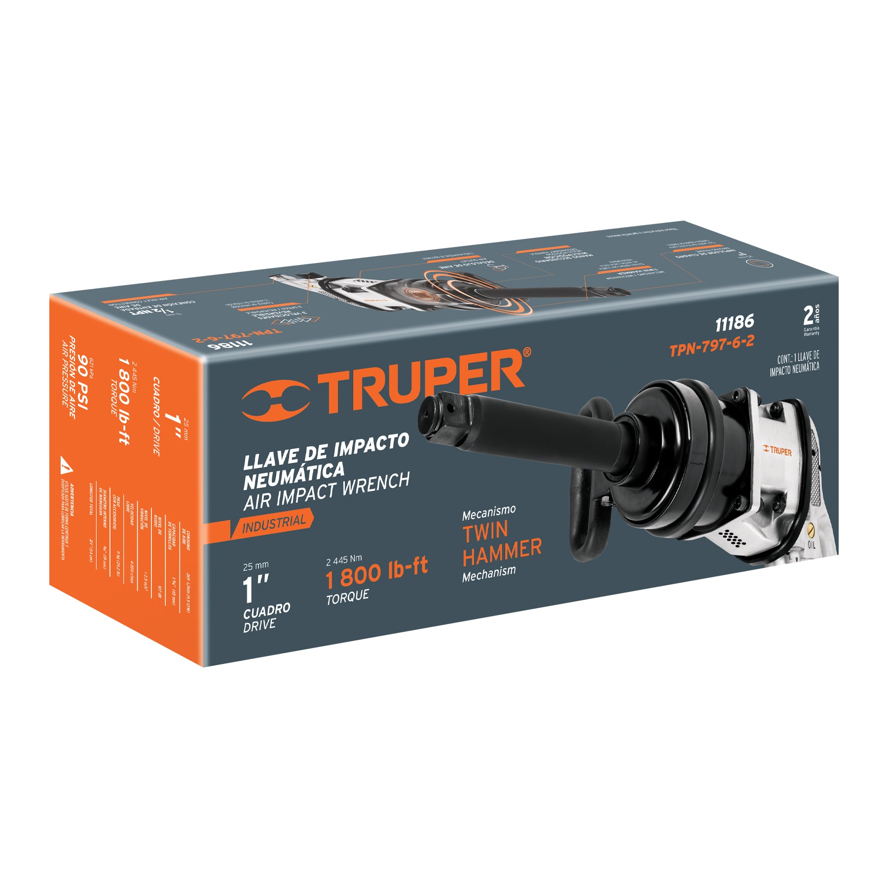 Llave (pistola) de impacto neumática 1", ind, TRUPER