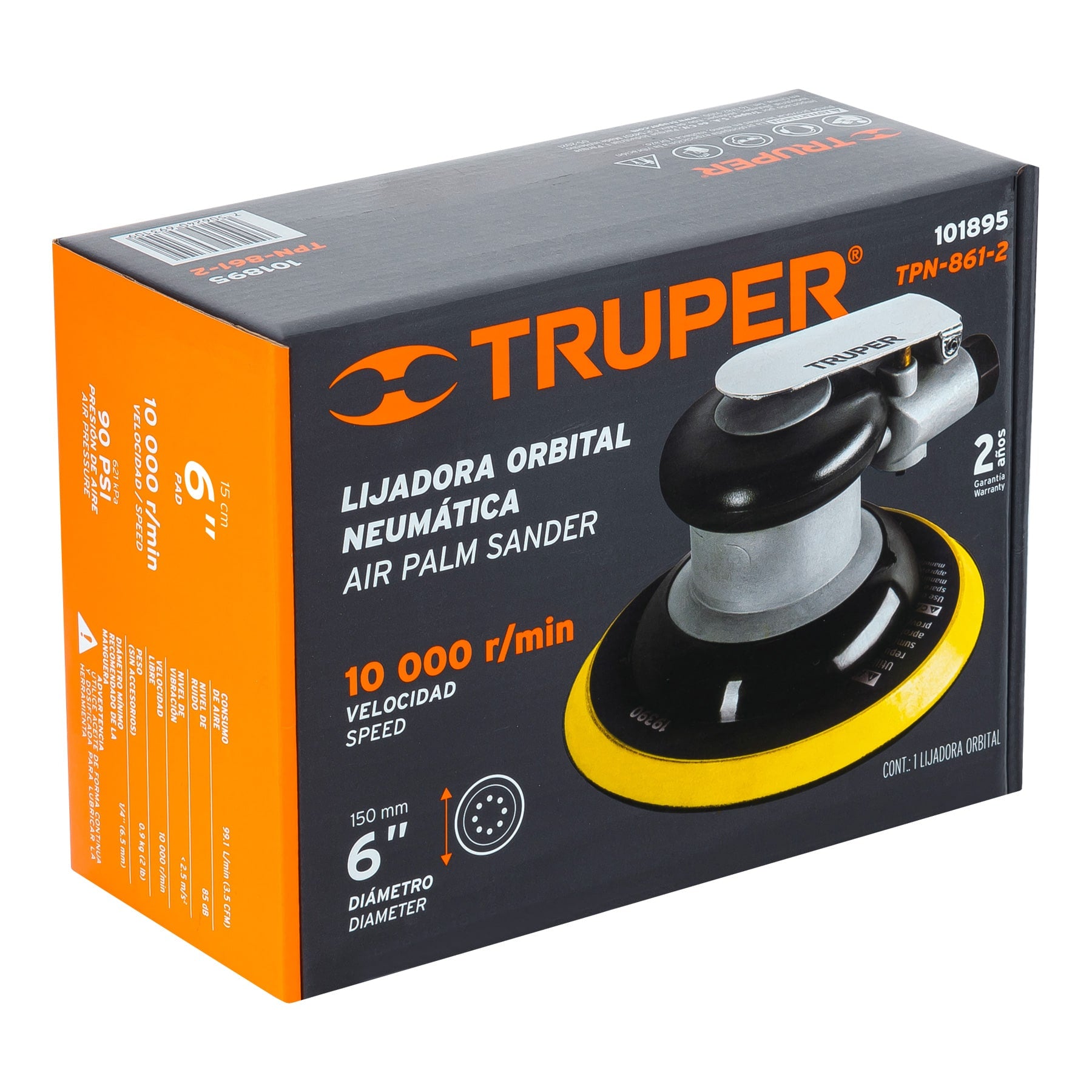 Lijadora orbital neumática industrial 6", TRUPER