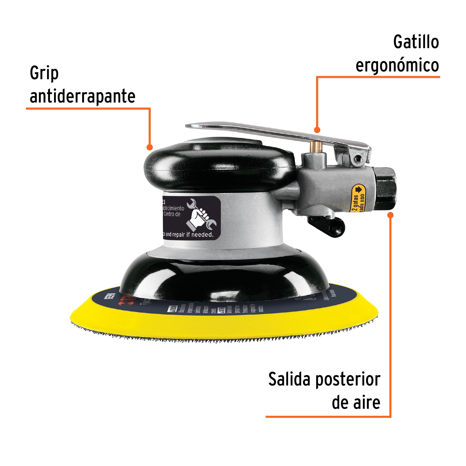 Lijadora orbital neumática industrial 6", TRUPER