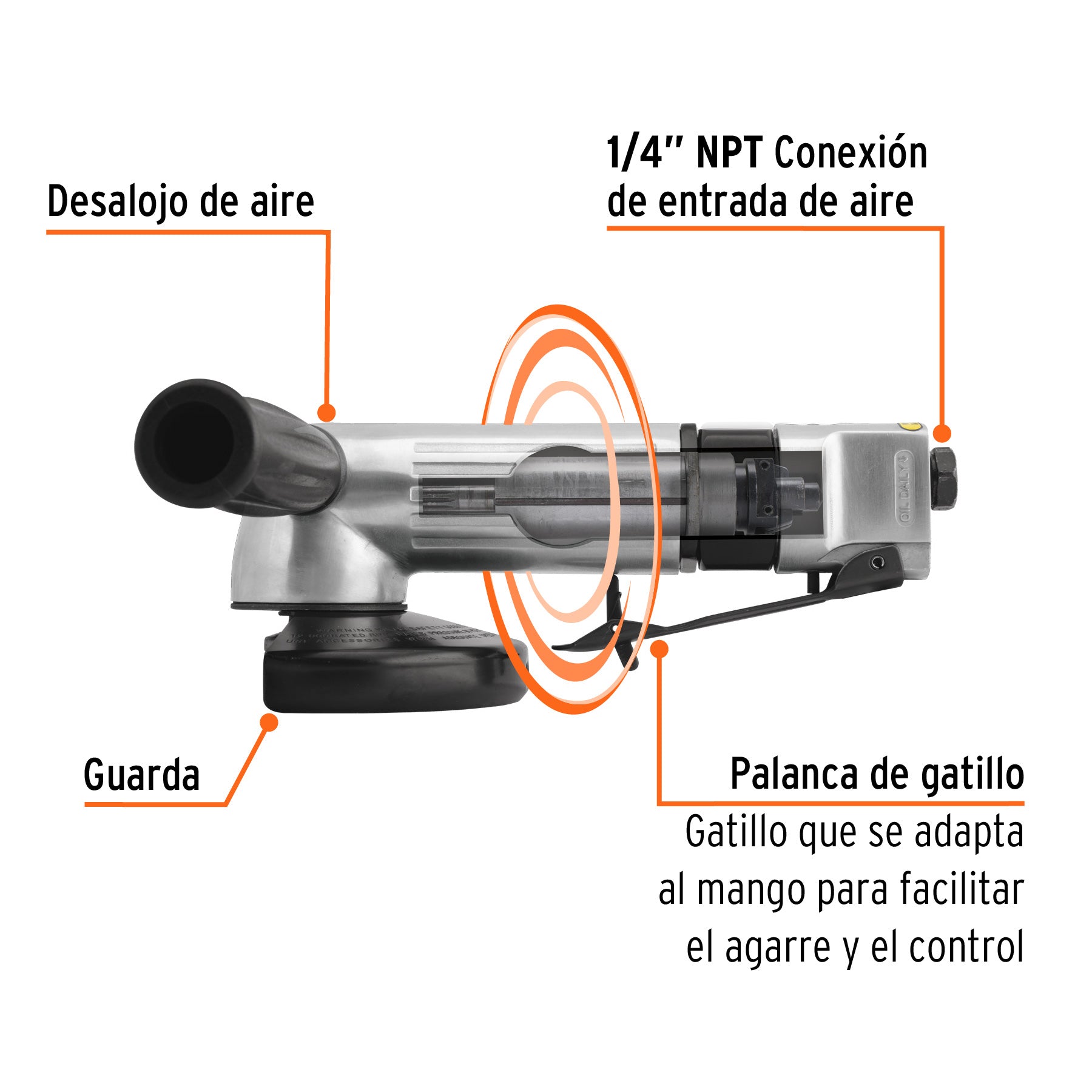 Esmeriladora angular neumática 4-1/2", TRUPER