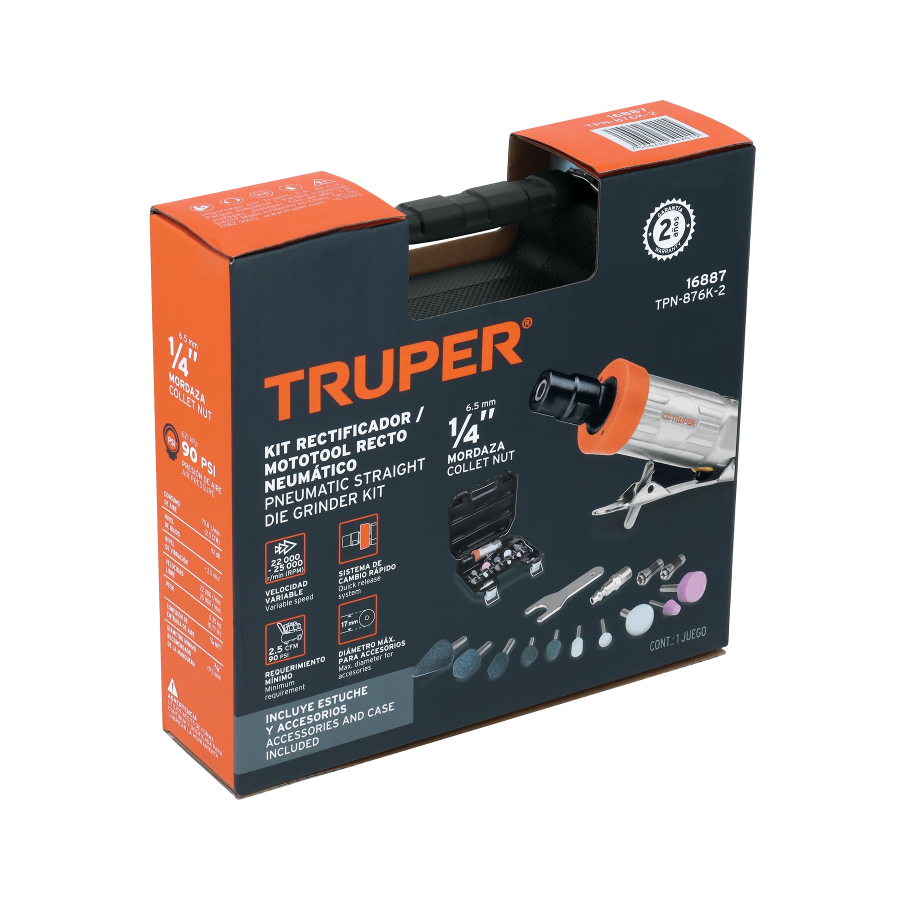 Kit de mini esmeriladora 1/4" con estuche plástico, TRUPER