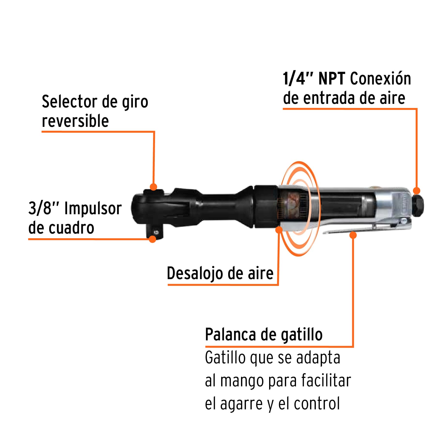 Matraca de impacto neumática 3/8", TRUPER