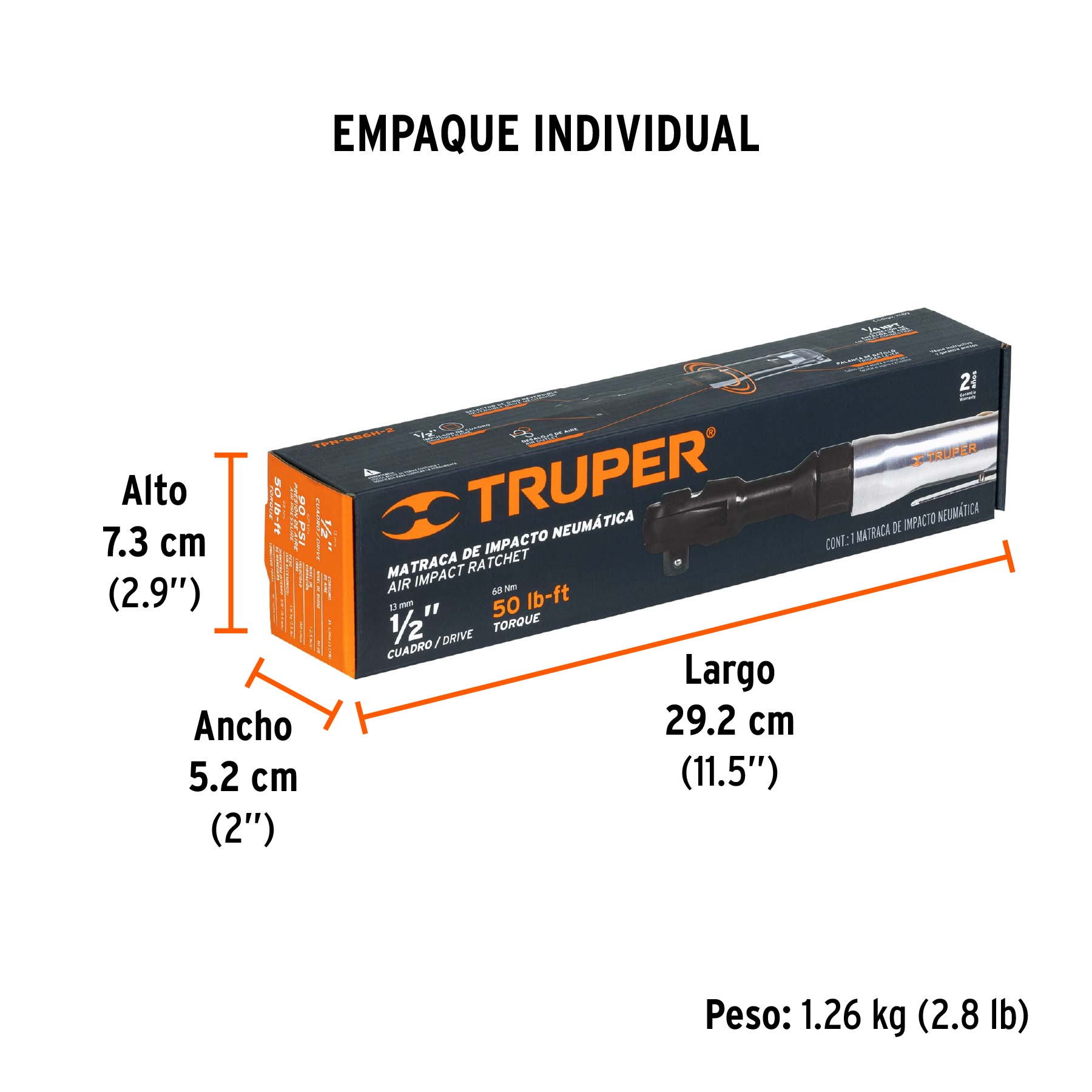 Matraca de impacto neumática 1/2", TRUPER - Empaque