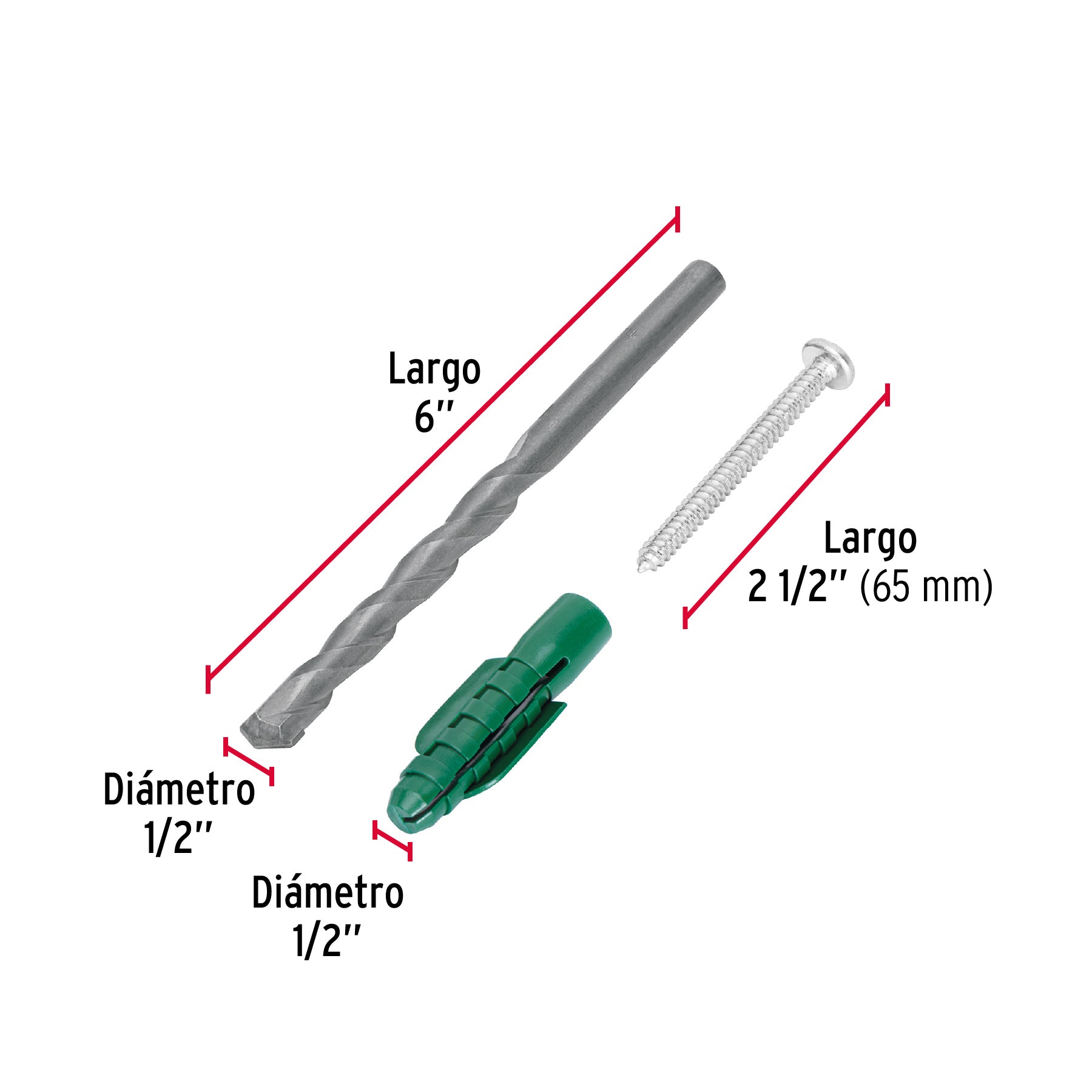 Kit de 20 taquetes 1/2" con pijas #14 y 1 broca 1/2", FIERO