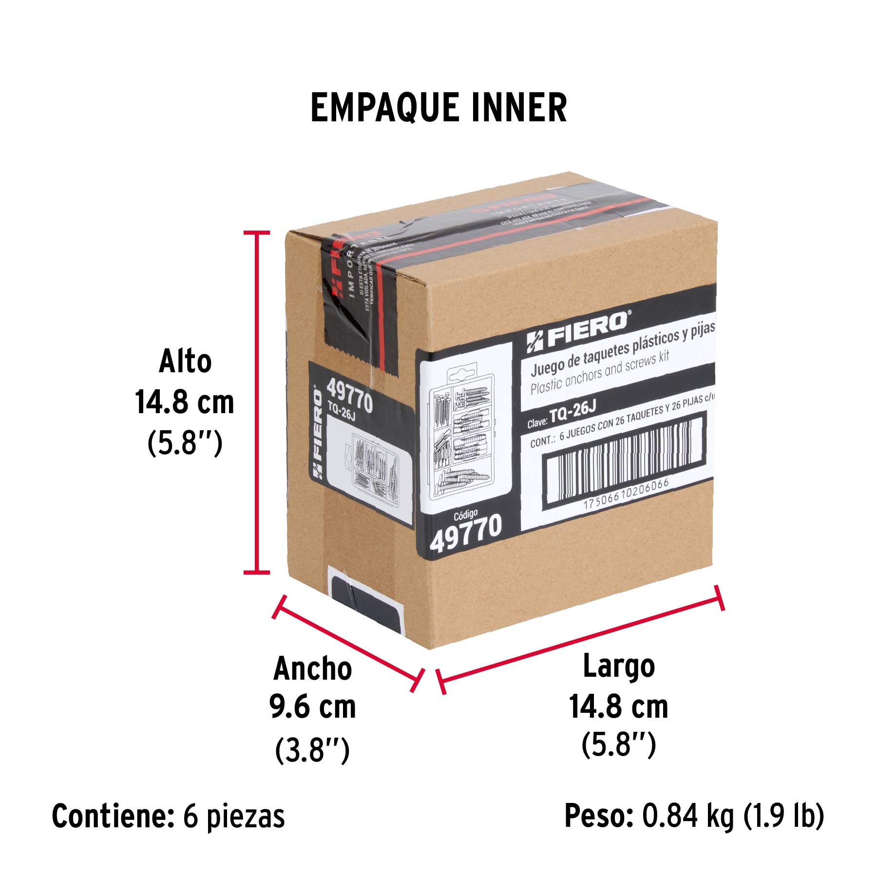 Estuche 26 taquetes 3/16", 1/4", 5/16", c/pijas #6, #8, #10 - Empaque