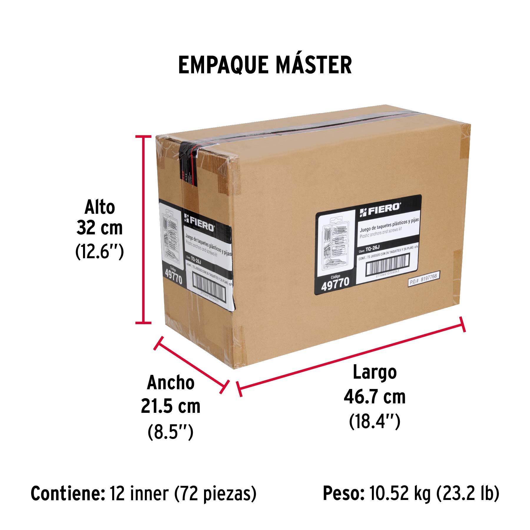 Estuche 26 taquetes 3/16", 1/4", 5/16", c/pijas #6, #8, #10 - Empaque