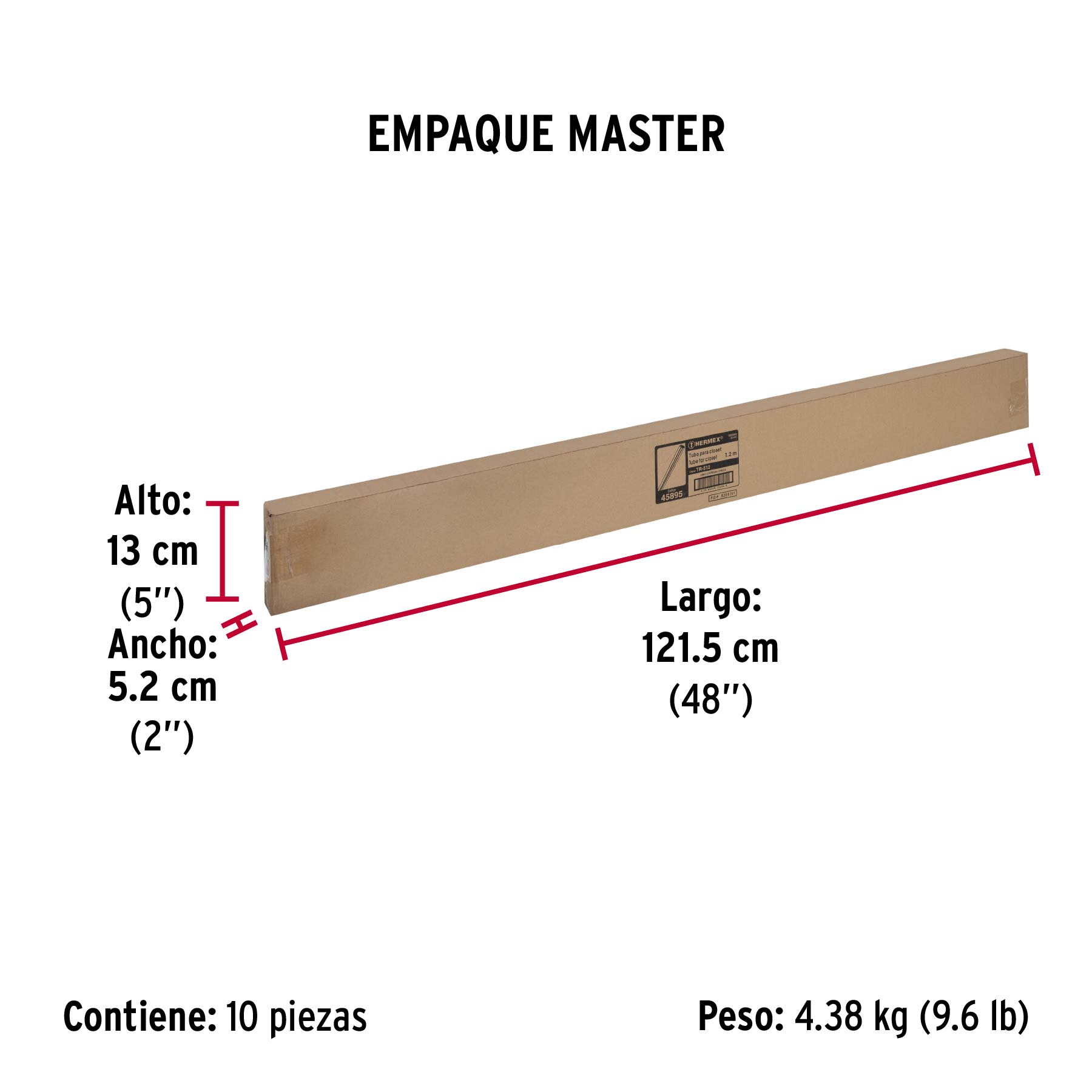 Tubo redondo para clóset,1.2 m, acero cromado, HERMEX - Empaque