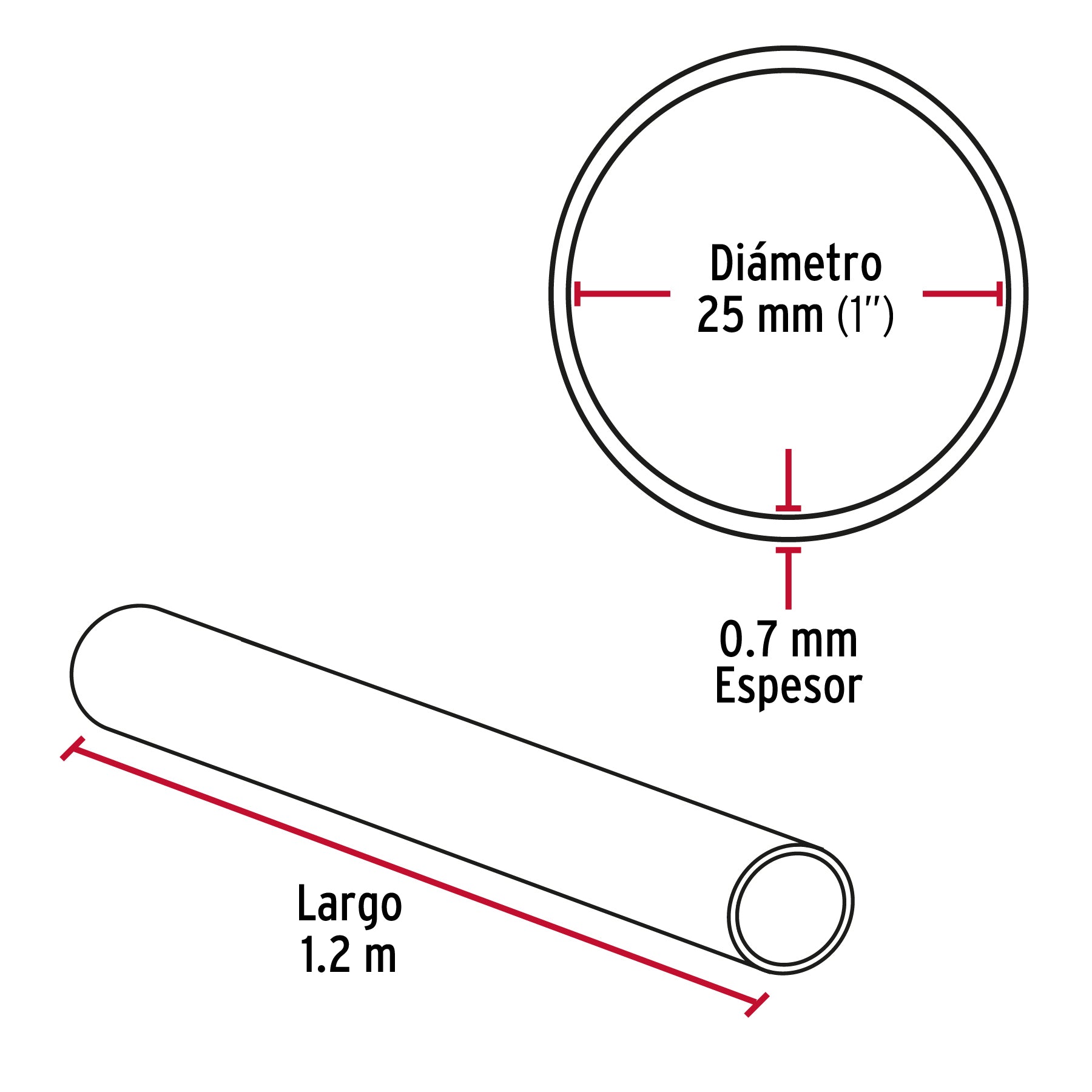 Tubo redondo para clóset,1.2 m, acero cromado, HERMEX