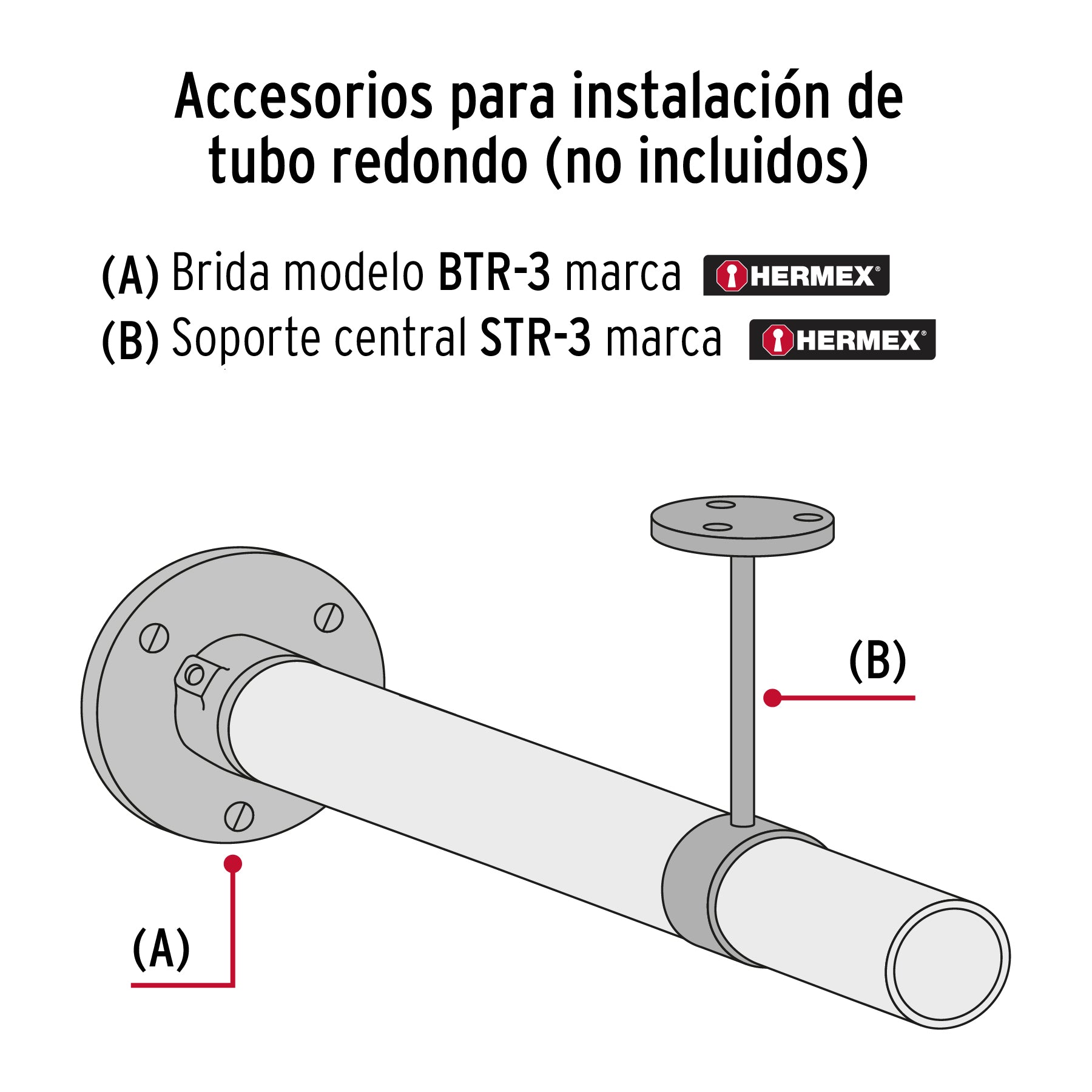 Tubo redondo para clóset,1.2 m, acero cromado, HERMEX